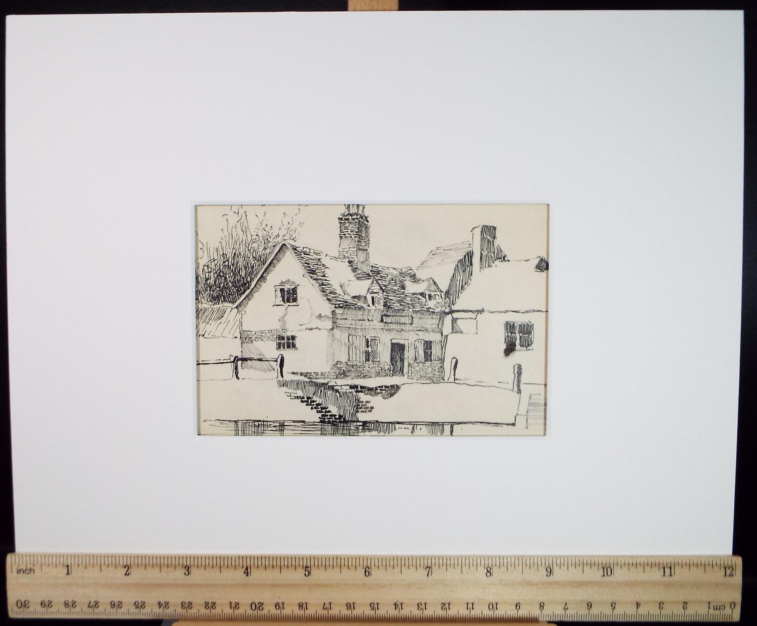Original Pen & Ink , 'Farm Buildings', Artist Unknown, Dated 1901