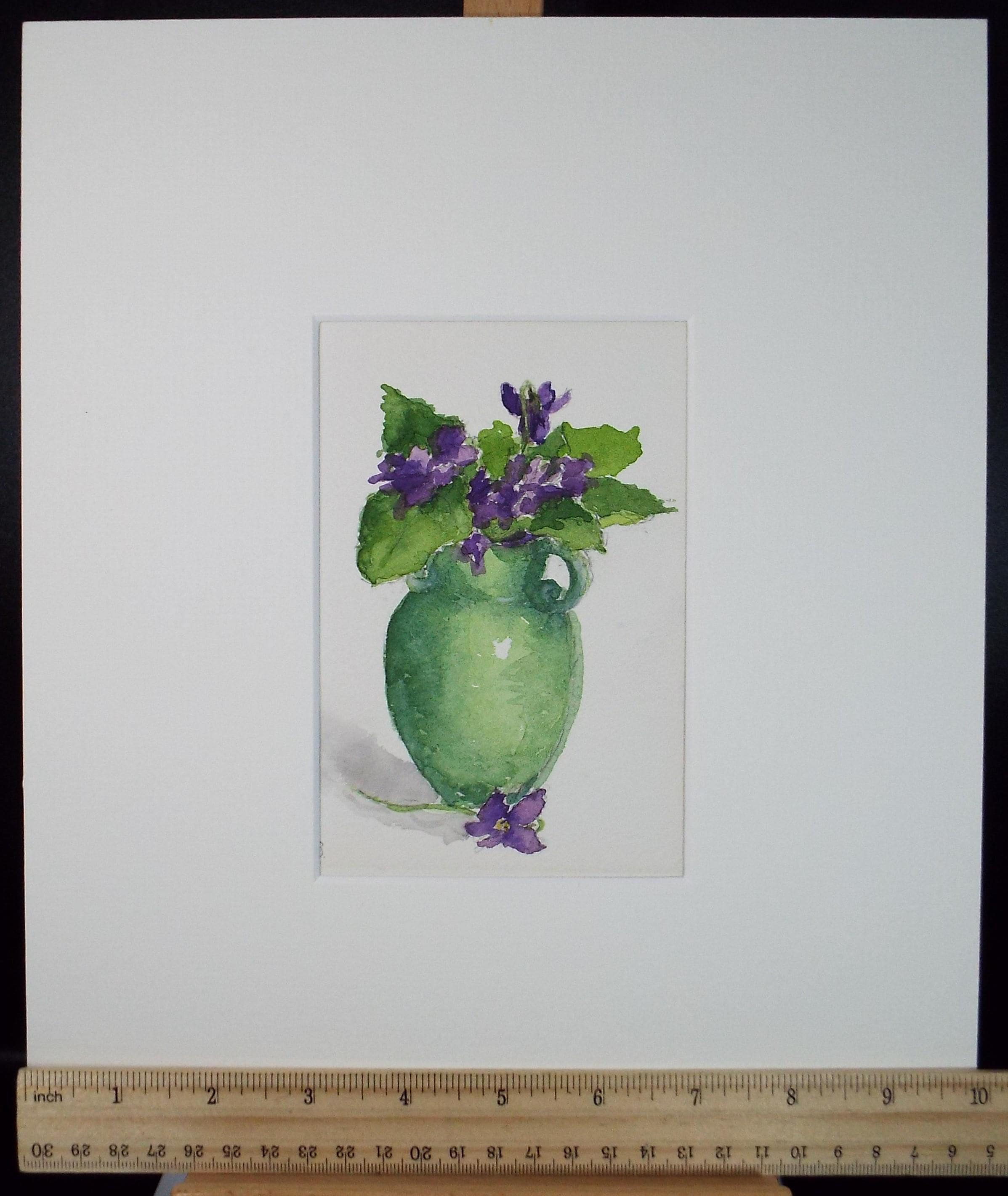 Original Watercolour, 'Still Life with Green Jug & Flowers' circa 1980's, Artist Unknown