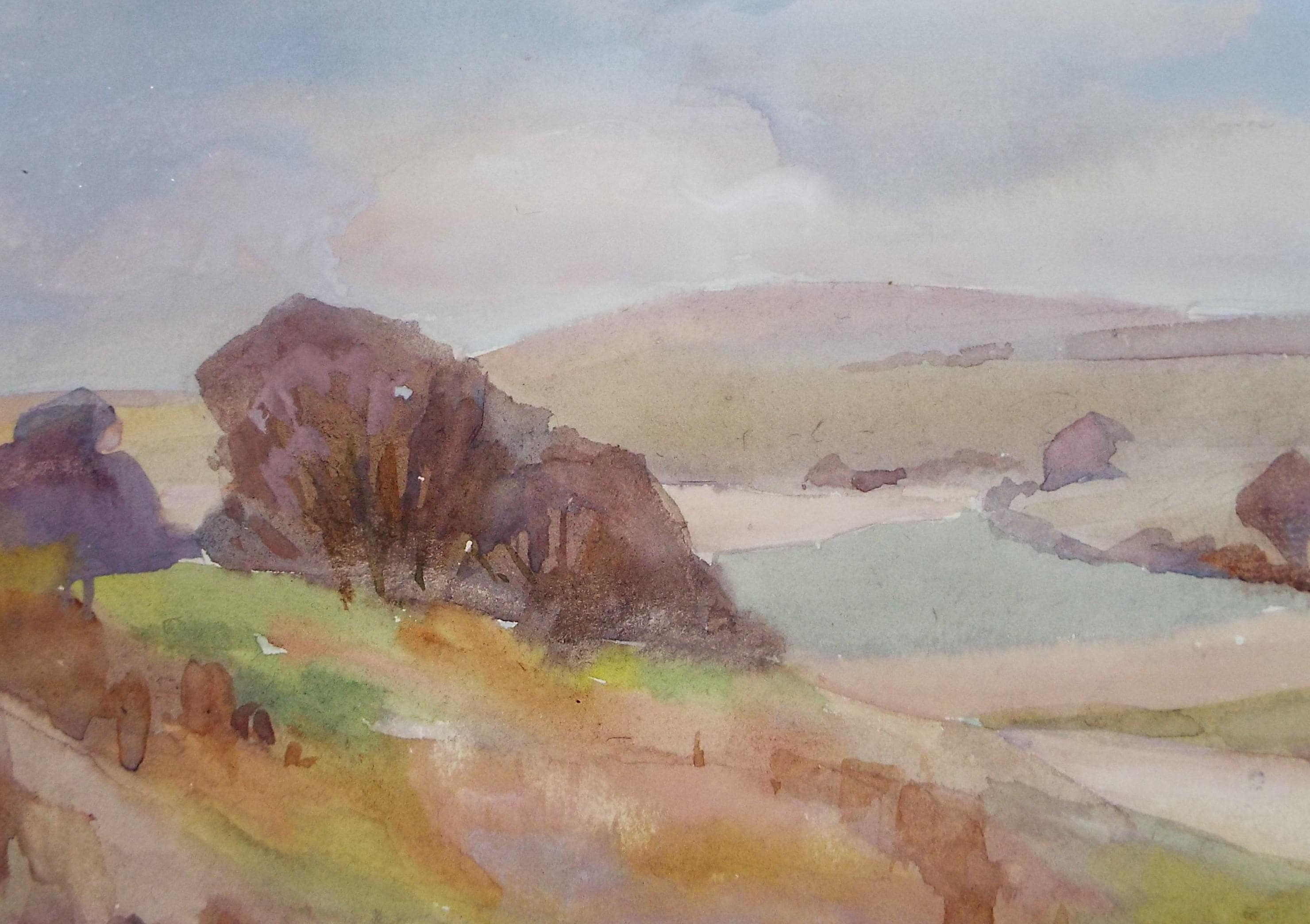 Original Watercolour, 'Autumn Fields and woodland', Artist Unknown, circa 1920's