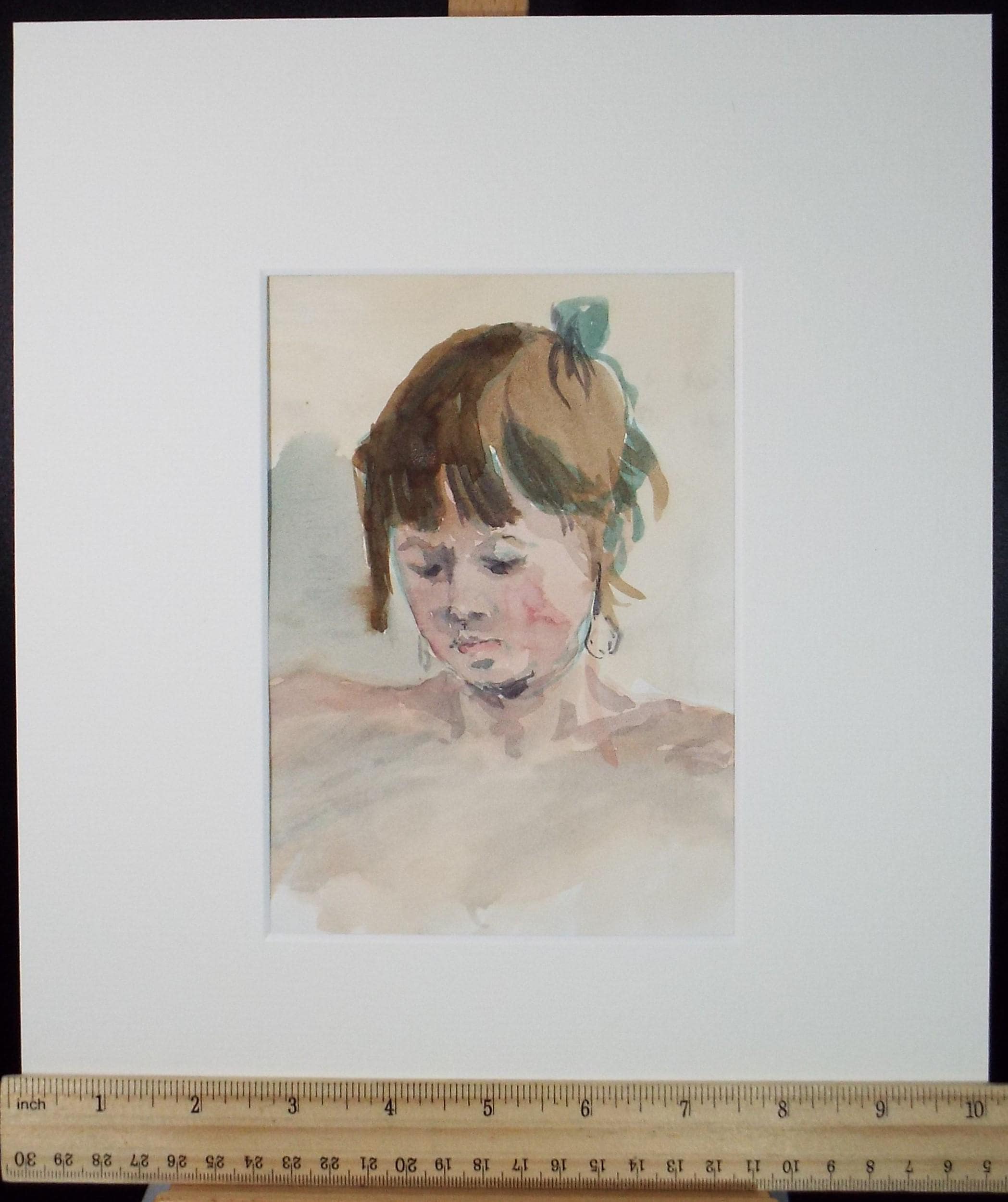 Original Watercolour, 'Portrait of a Girl', Late 20th Century, Artist Unknown