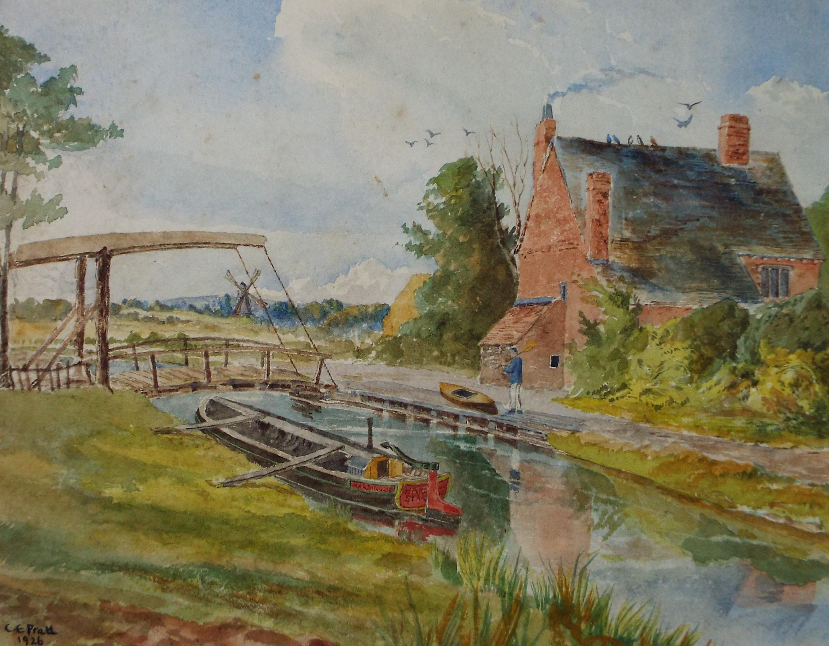 Original Watercolour on Paper, 'On the Canal', Dated 1926, C E Pratt.