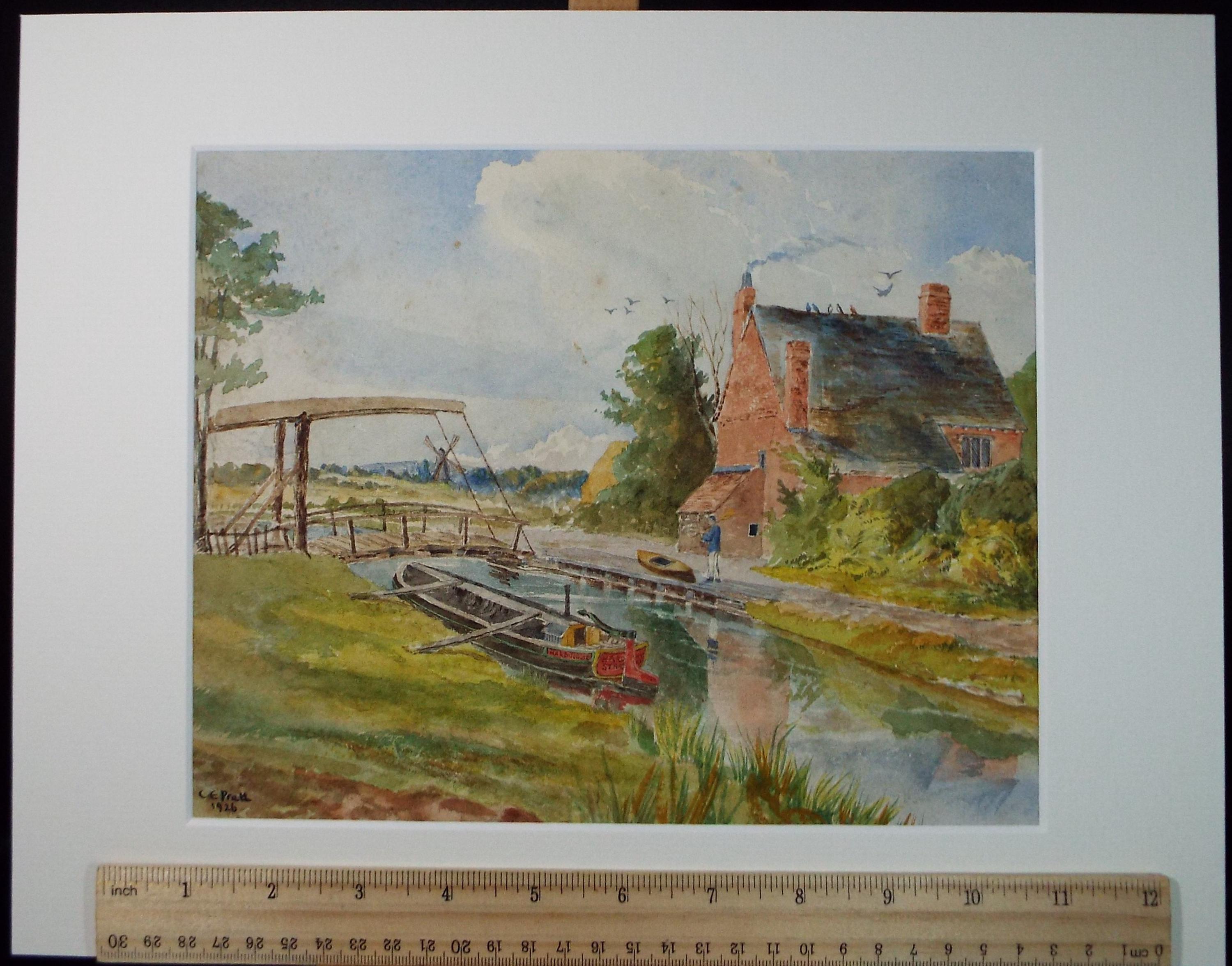Original Watercolour on Paper, 'On the Canal', Dated 1926, C E Pratt.
