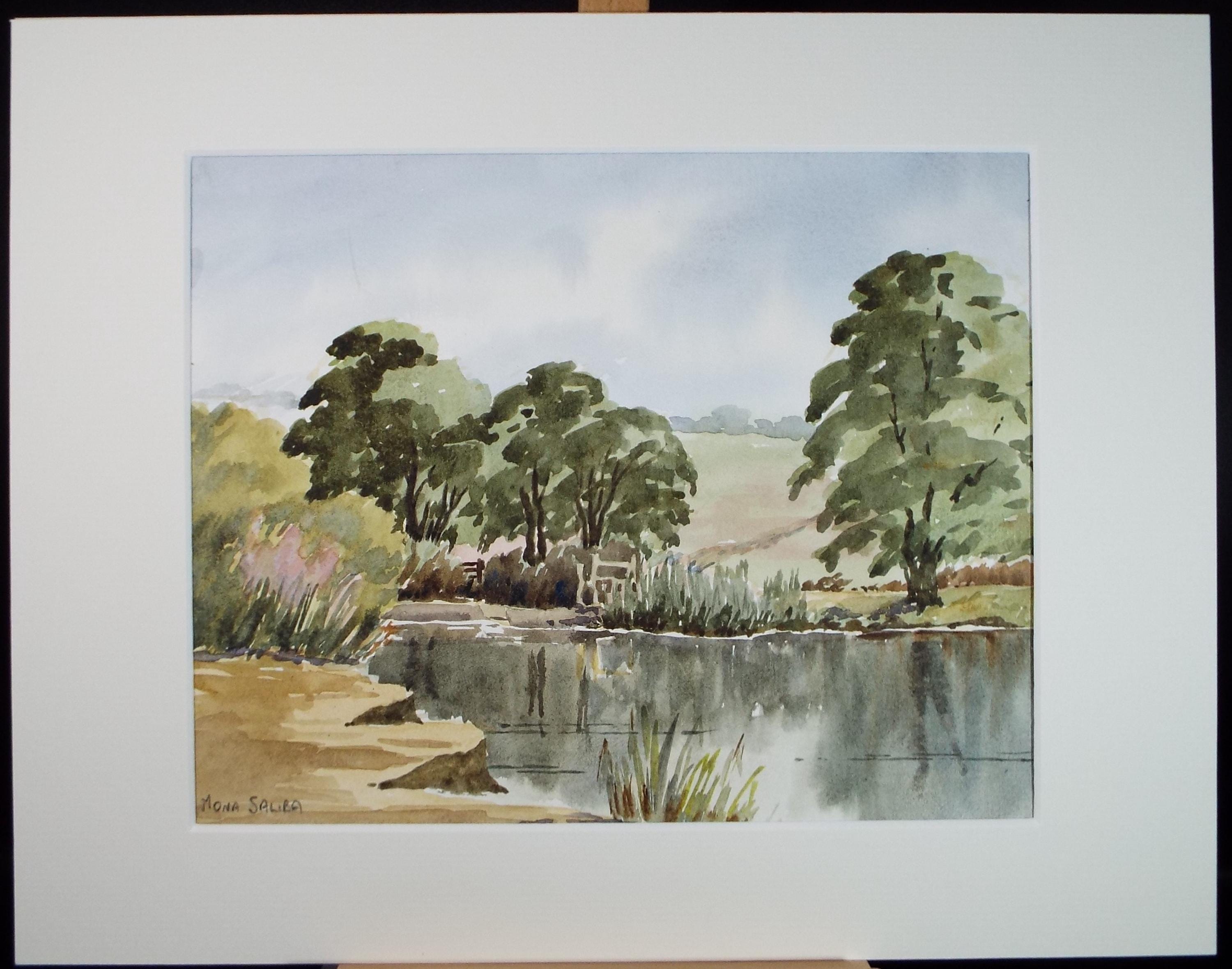 Original Watercolour, 'The pond, Ditchling Common', Dated 1988, Mona Silba