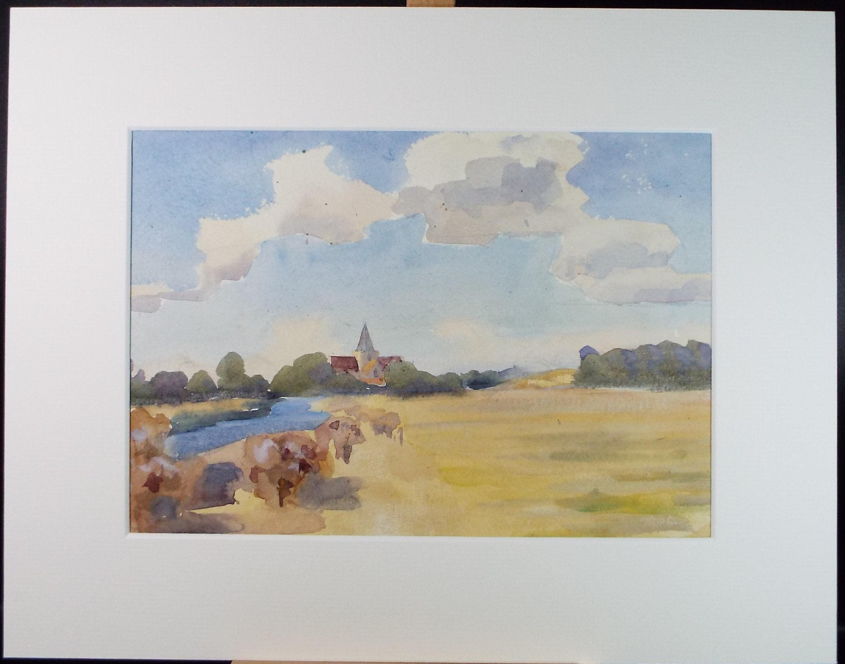 Original Watercolour, 'Church in a Summer Landscape', Circa 1920's, Artist Unknown