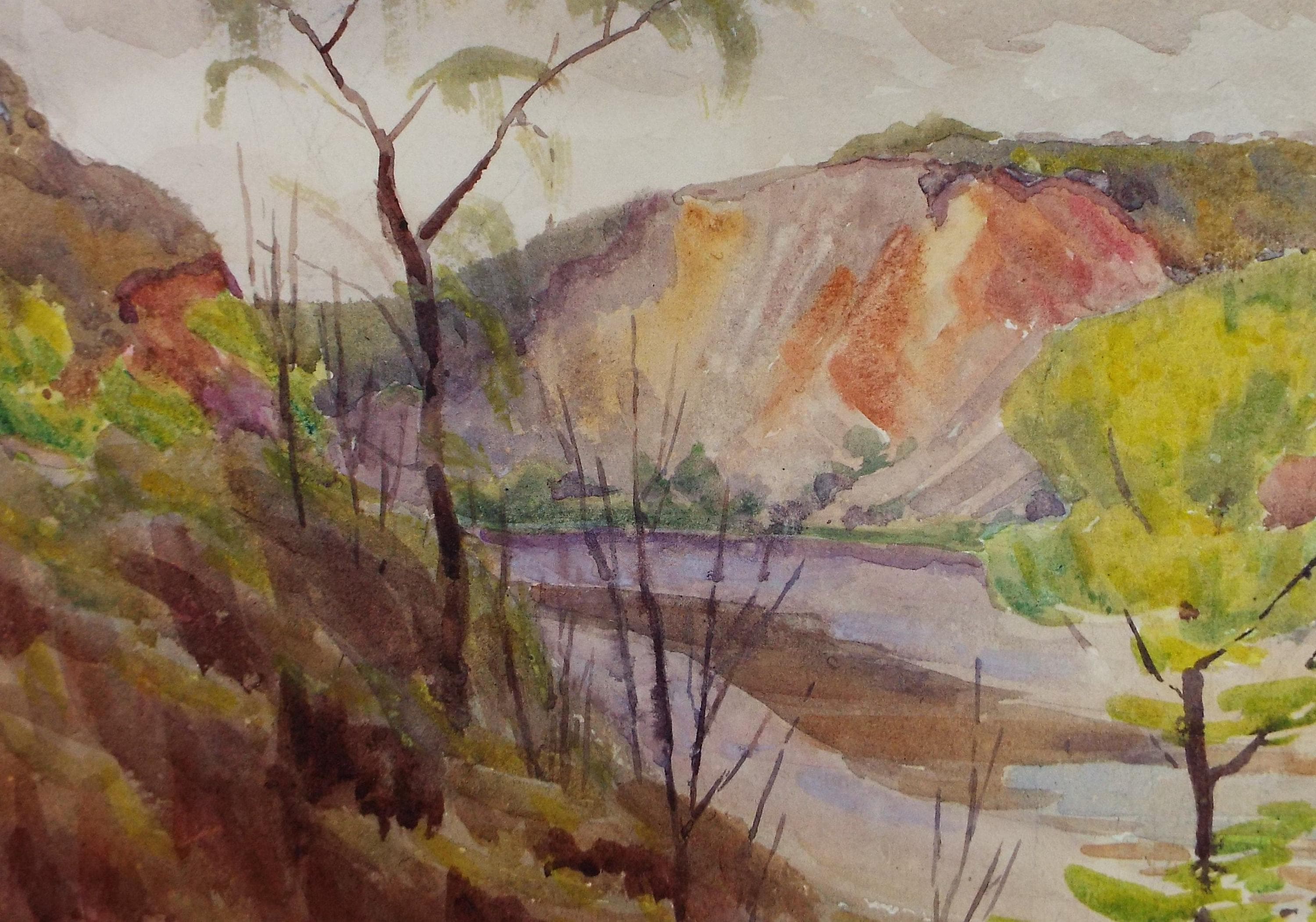 Original Watercolour, 'River through the Ravine', Circa 1920's, Artist Unknown