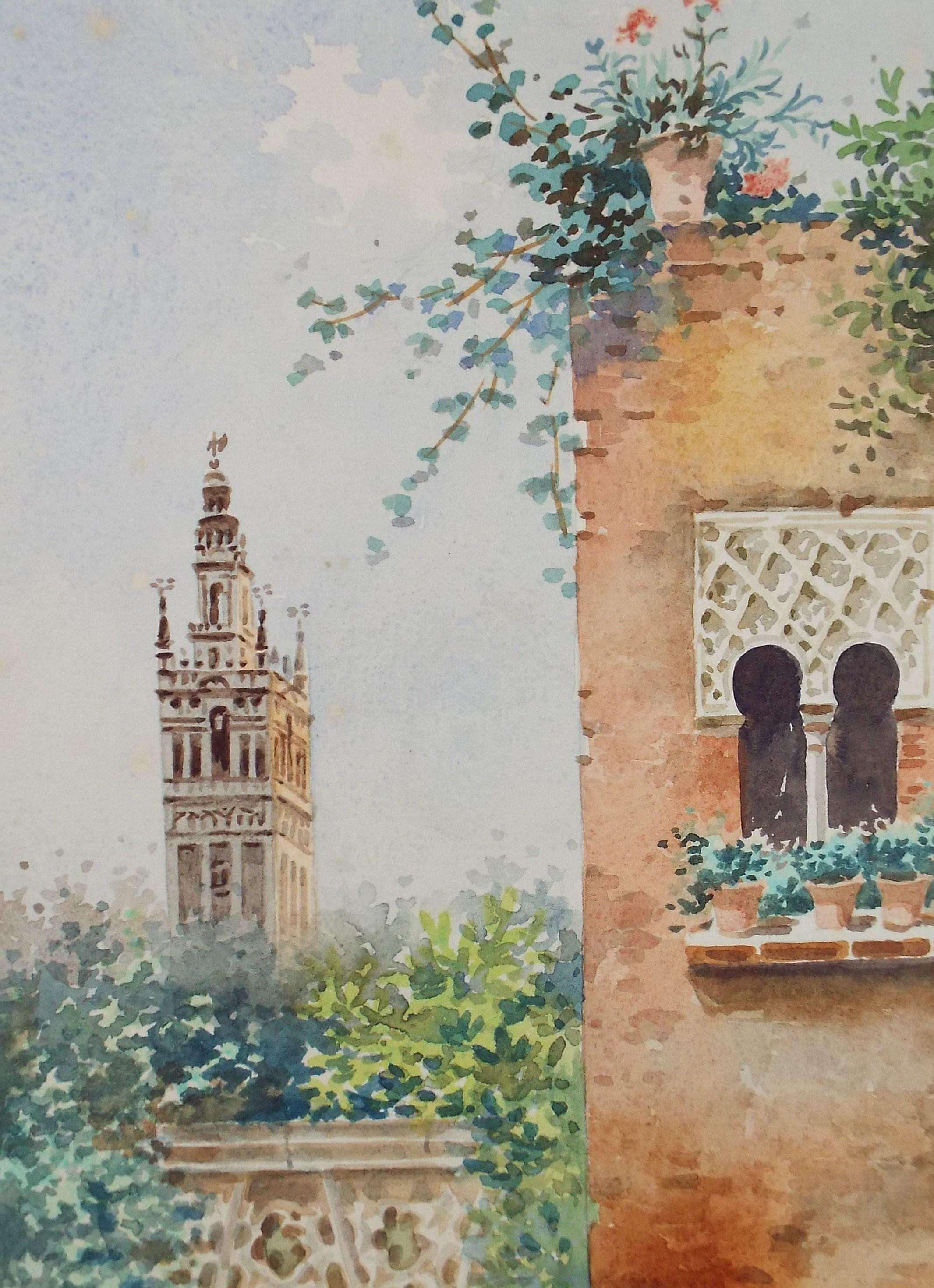 Original Watercolour, 'View of Seville', circa 1950's, Artist unknown