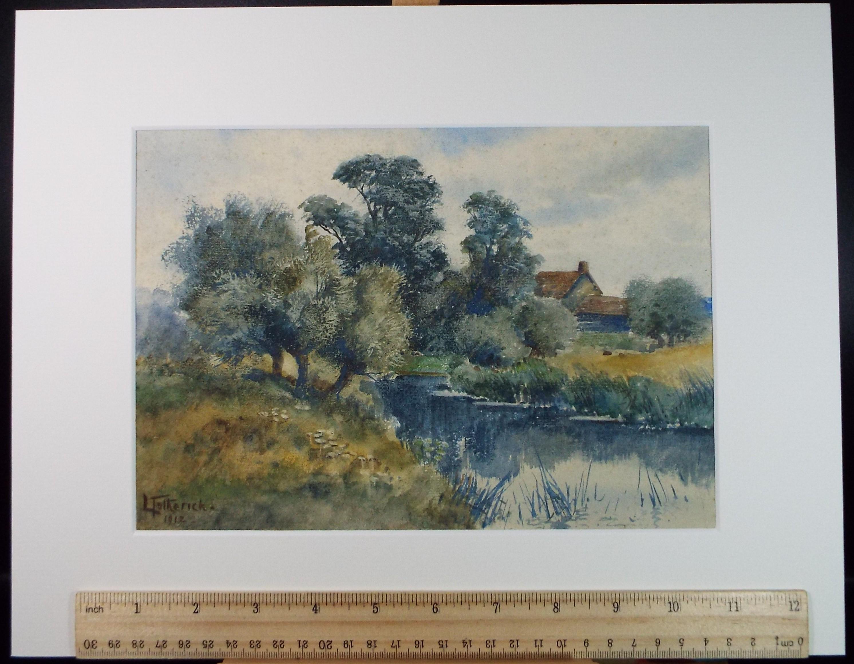 Original Watercolour, 'Cottage by the River', Dated 1912, L Totherick