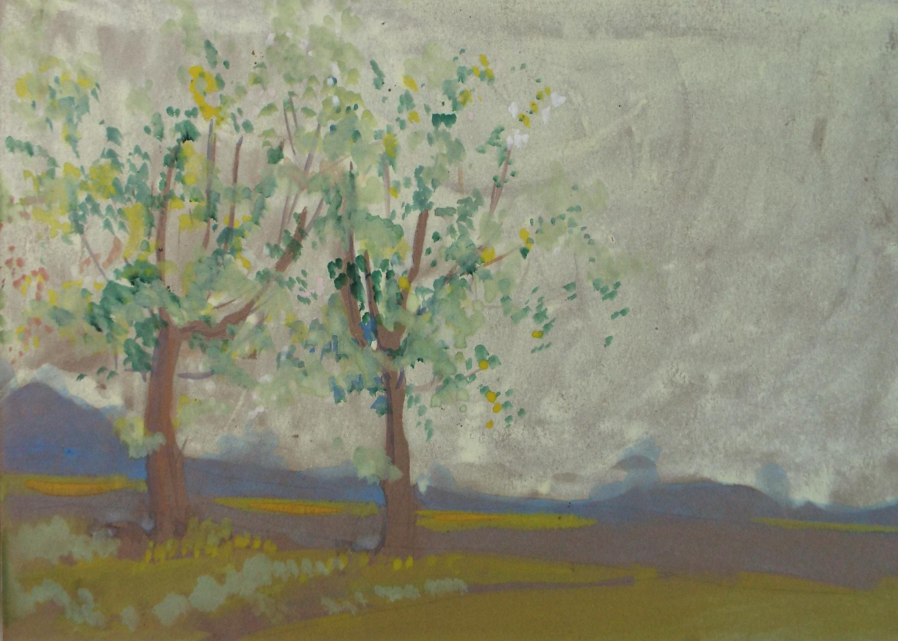 Original Watercolour on Paper, 'Spring Landscape', Artist Unknown, Circa 1930