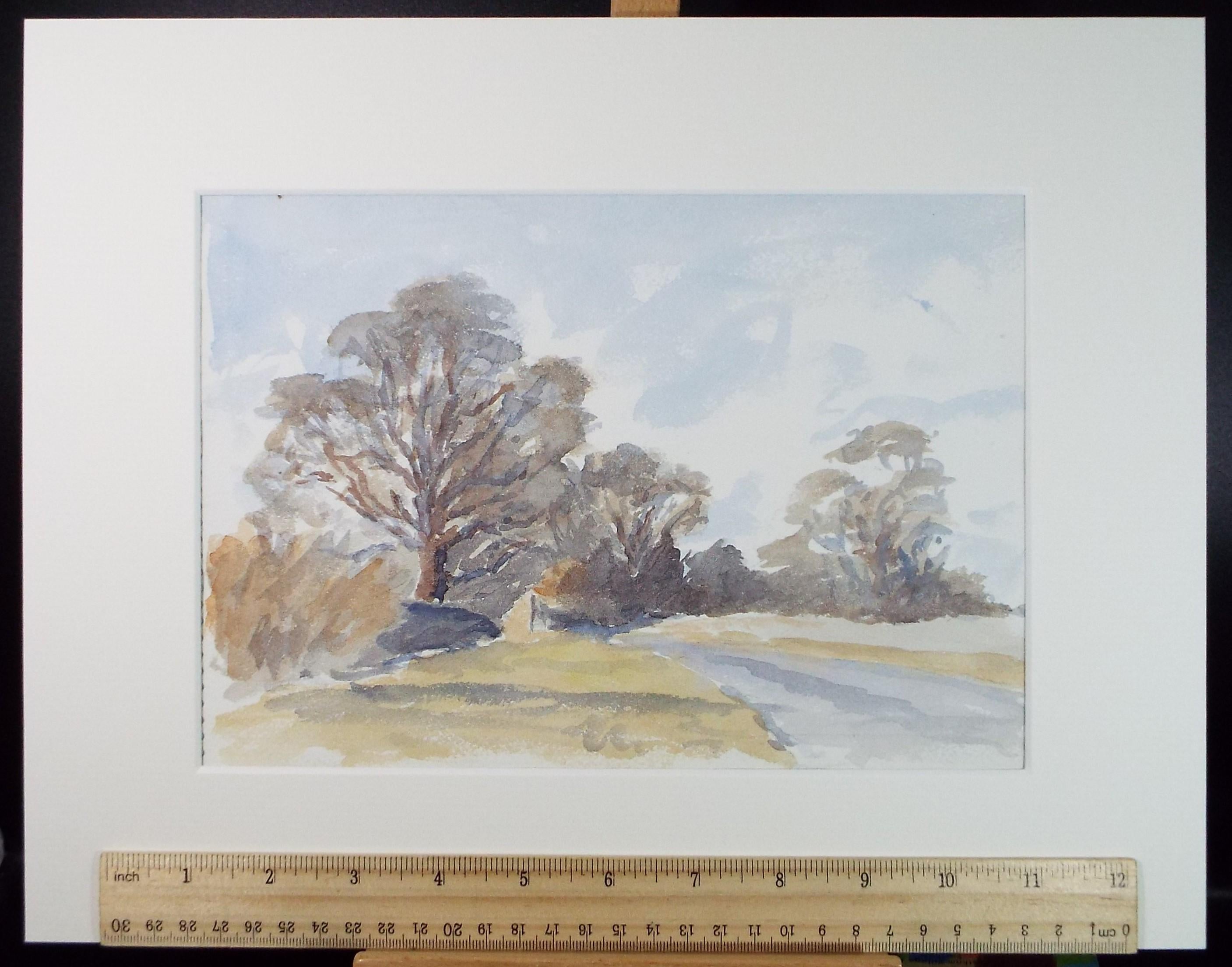 Original Watercolour, 'Autumn Landscape - Cotswold Lane', Circa 1960's, Artist Unknown