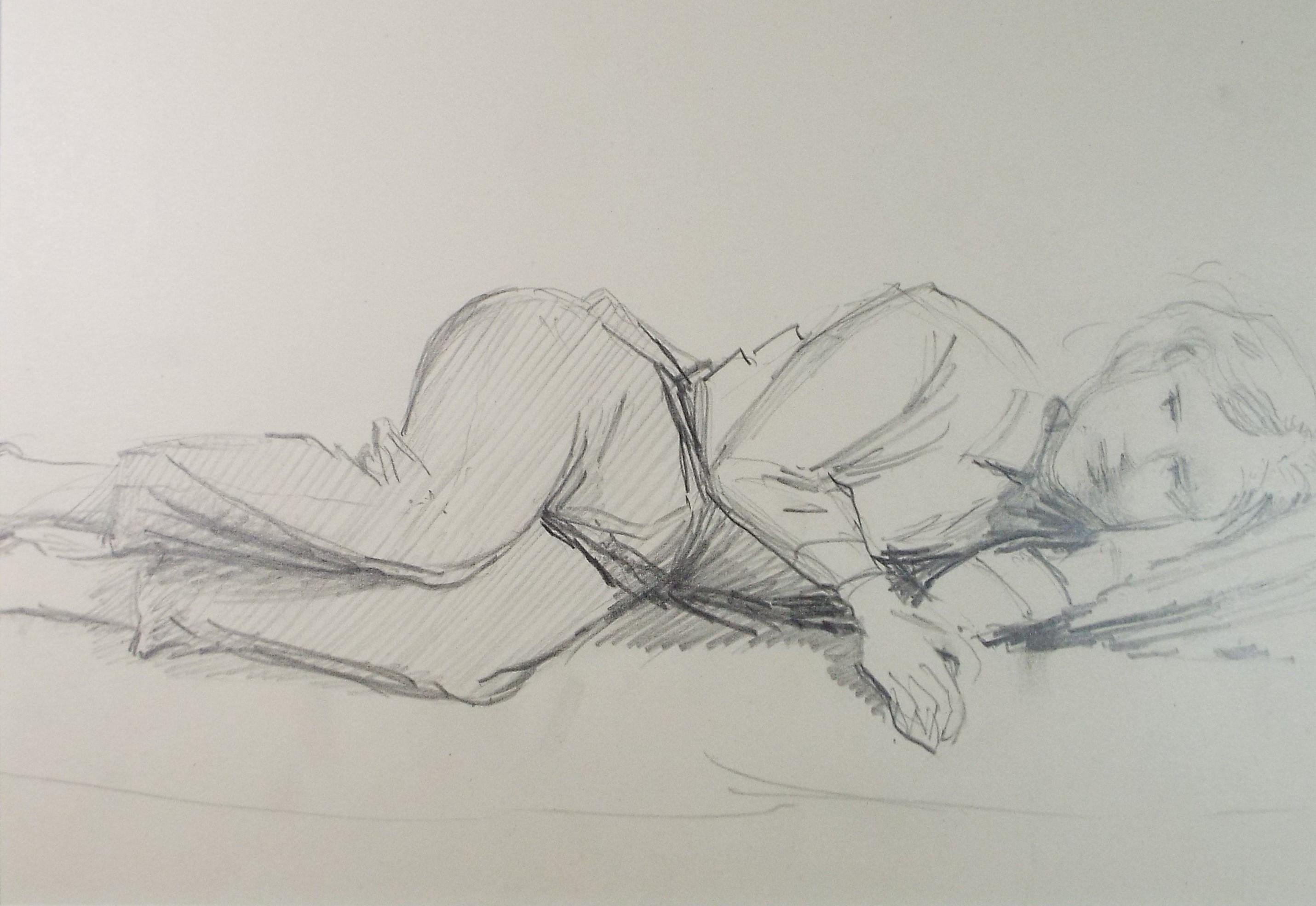 Pencil drawing 'Sleeping Boy', c1950s, Artist Unknown