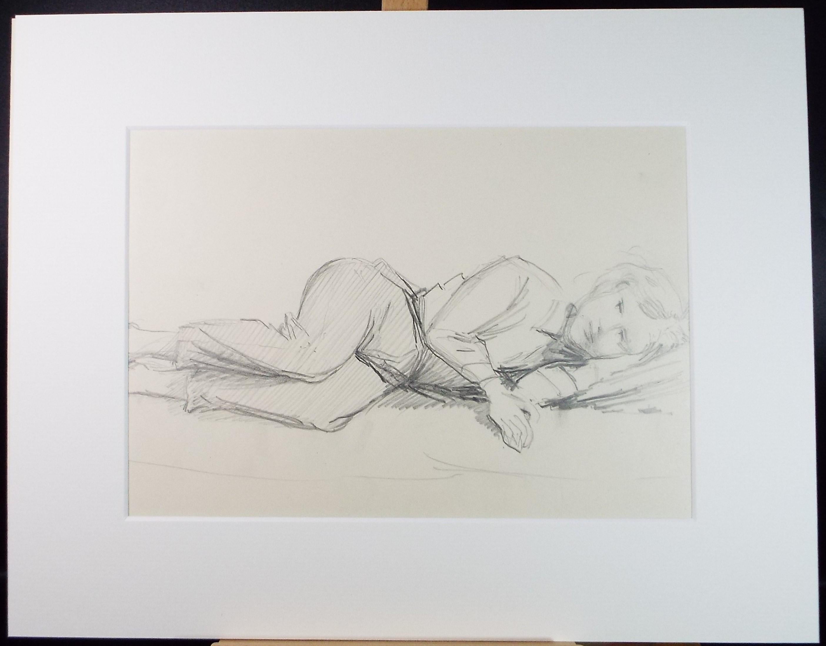 Pencil drawing 'Sleeping Boy', c1950s, Artist Unknown