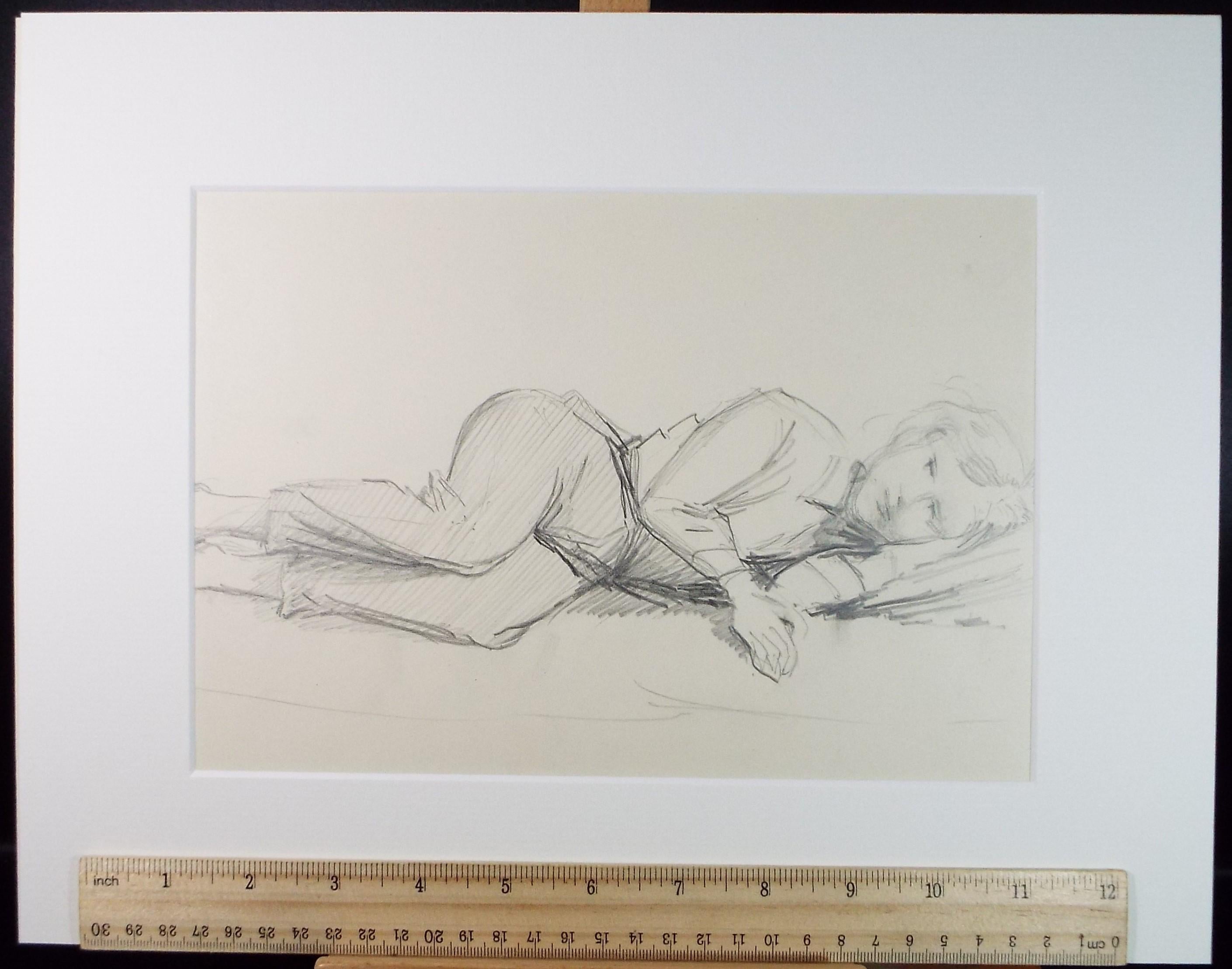 Pencil drawing 'Sleeping Boy', c1950s, Artist Unknown