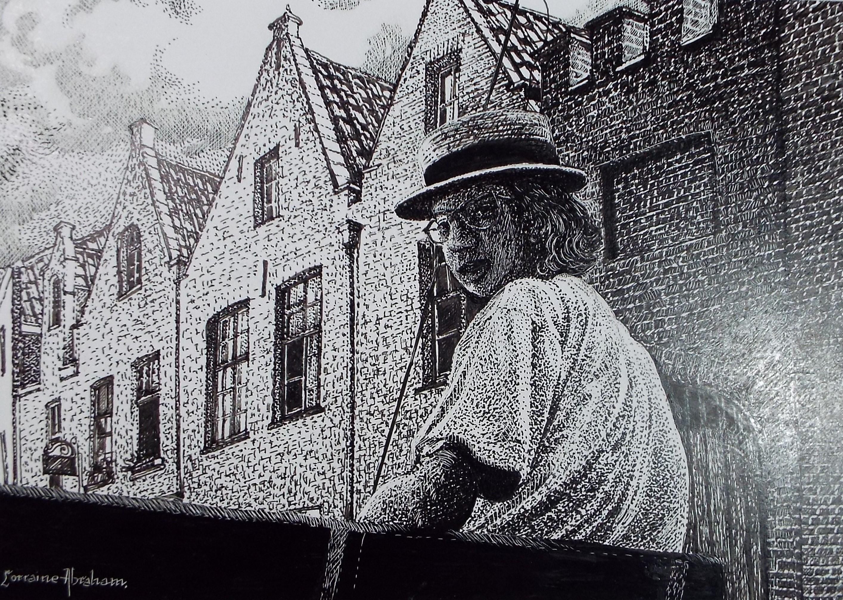 Original Scraperboard & Ink drawing, 'Horse Drawn deliveries', Lorraine Abraham RSMA (1941-2023), Circa 1990's