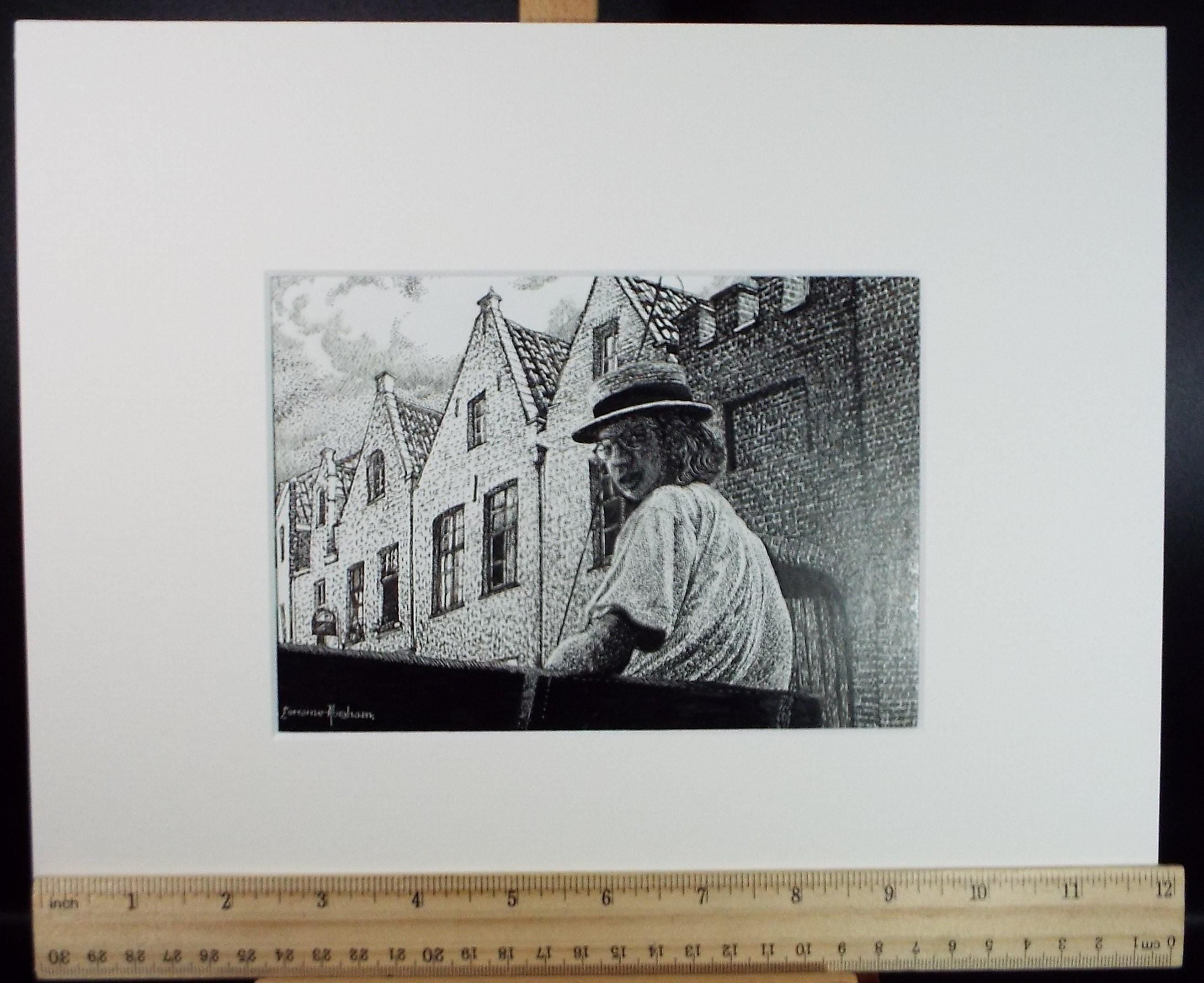 Original Scraperboard & Ink drawing, 'Horse Drawn deliveries', Lorraine Abraham RSMA (1941-2023), Circa 1990's