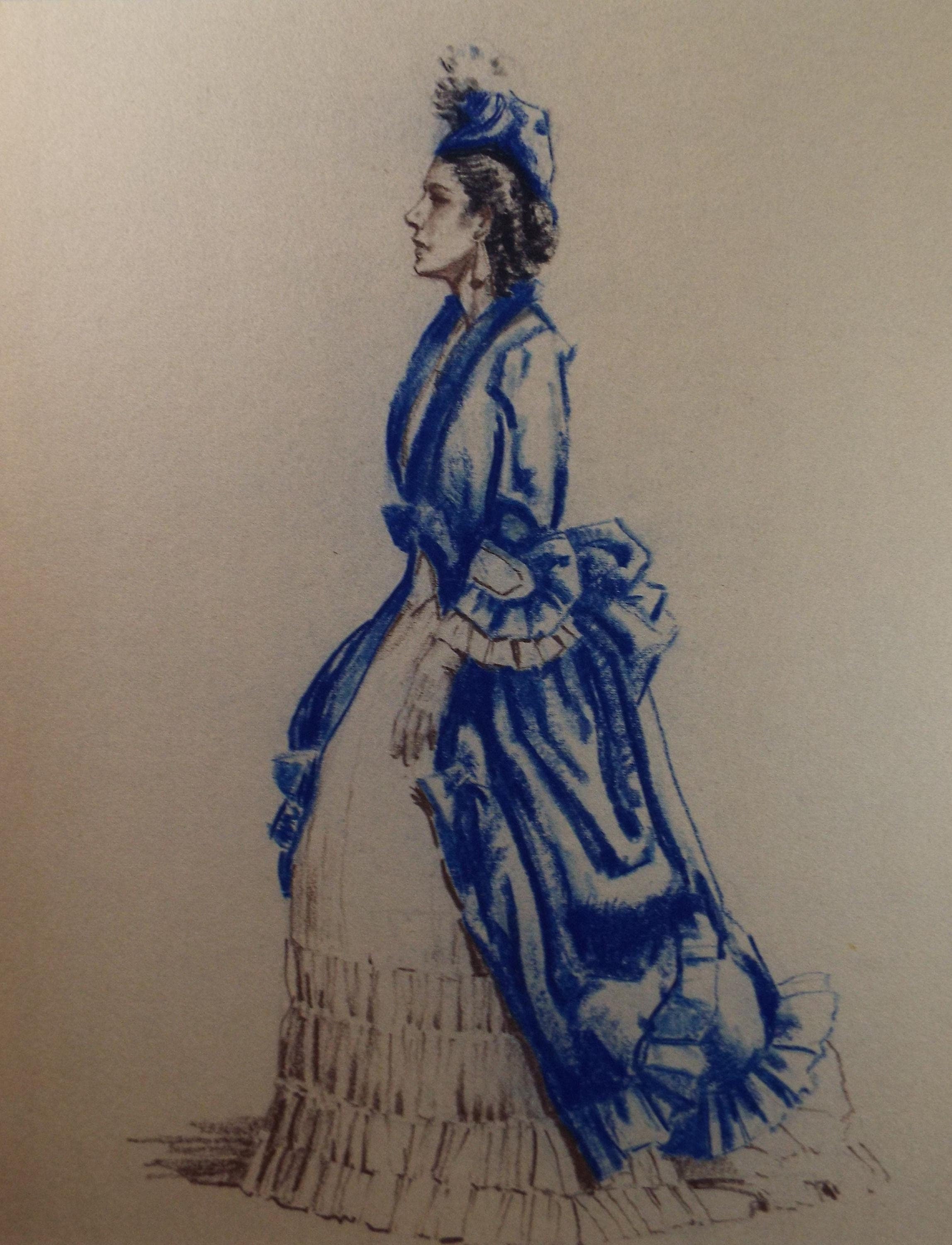 Original Pastel Drawing, 'Victorian Woman Study', Artist Unknown, Circa 1950's