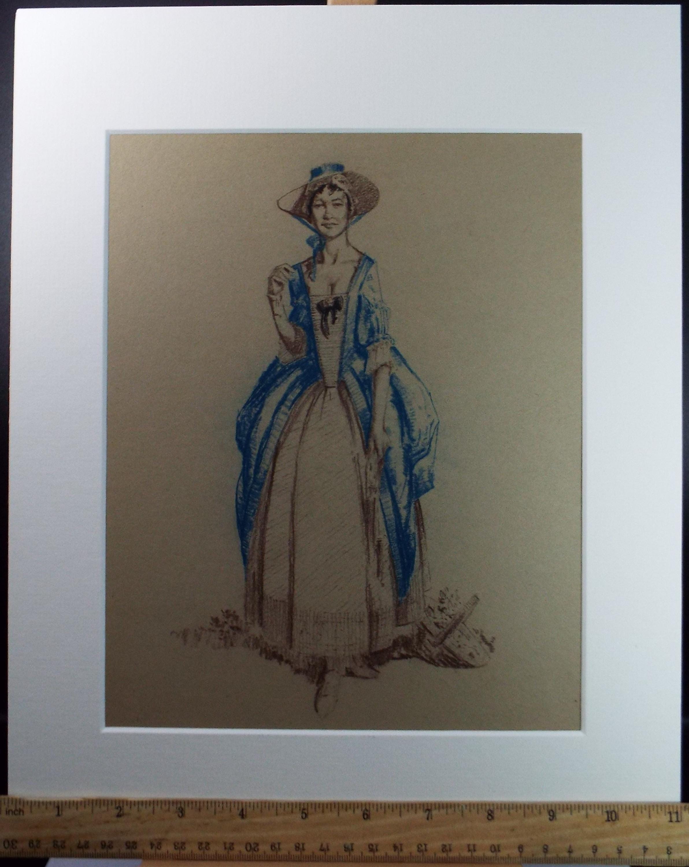 Original Pastel Drawing, 'Victorian Woman Study', Artist Unknown, Circa 1950's