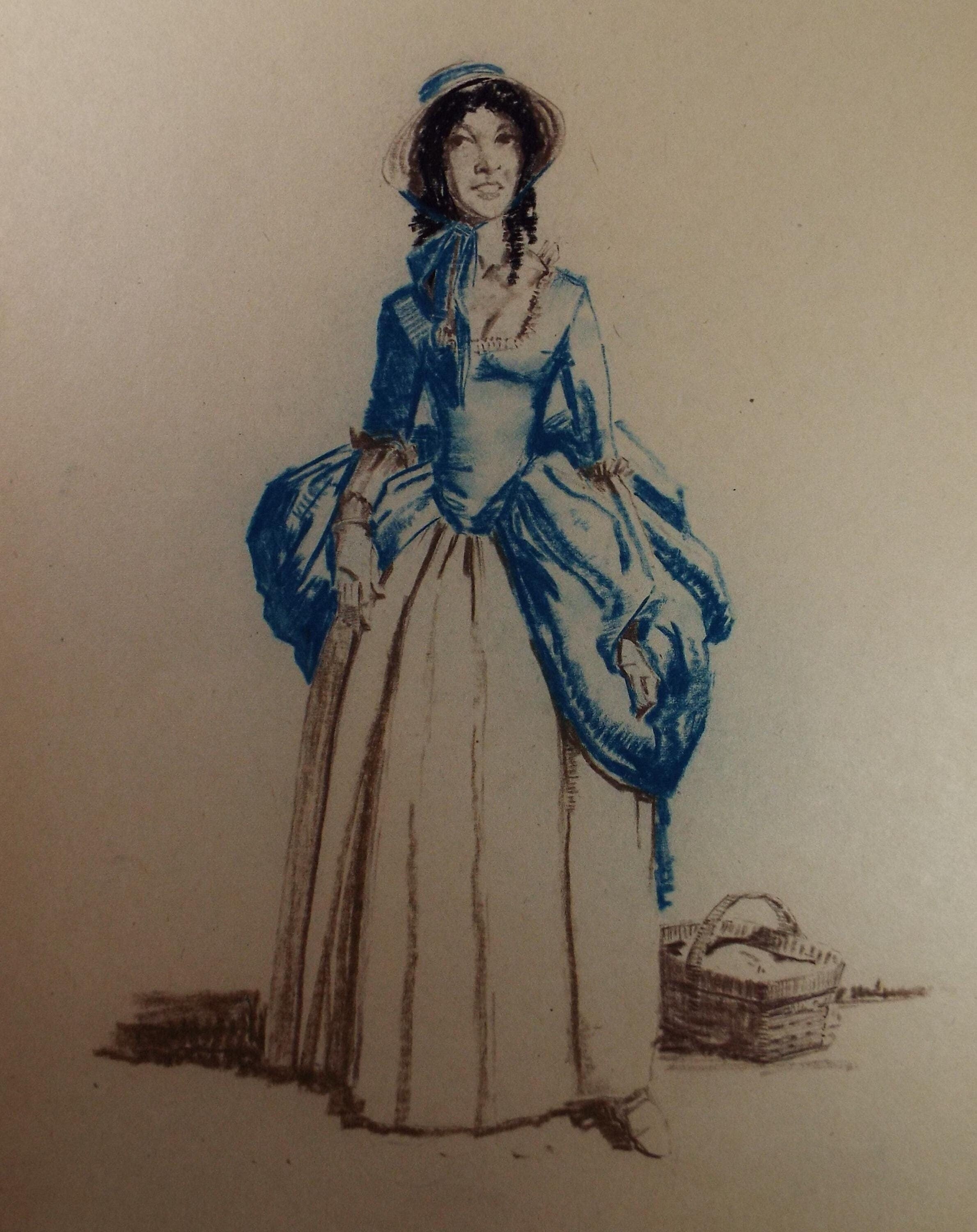 Original Pastel Drawing, 'Victorian Woman Study', Artist Unknown, Circa 1950's