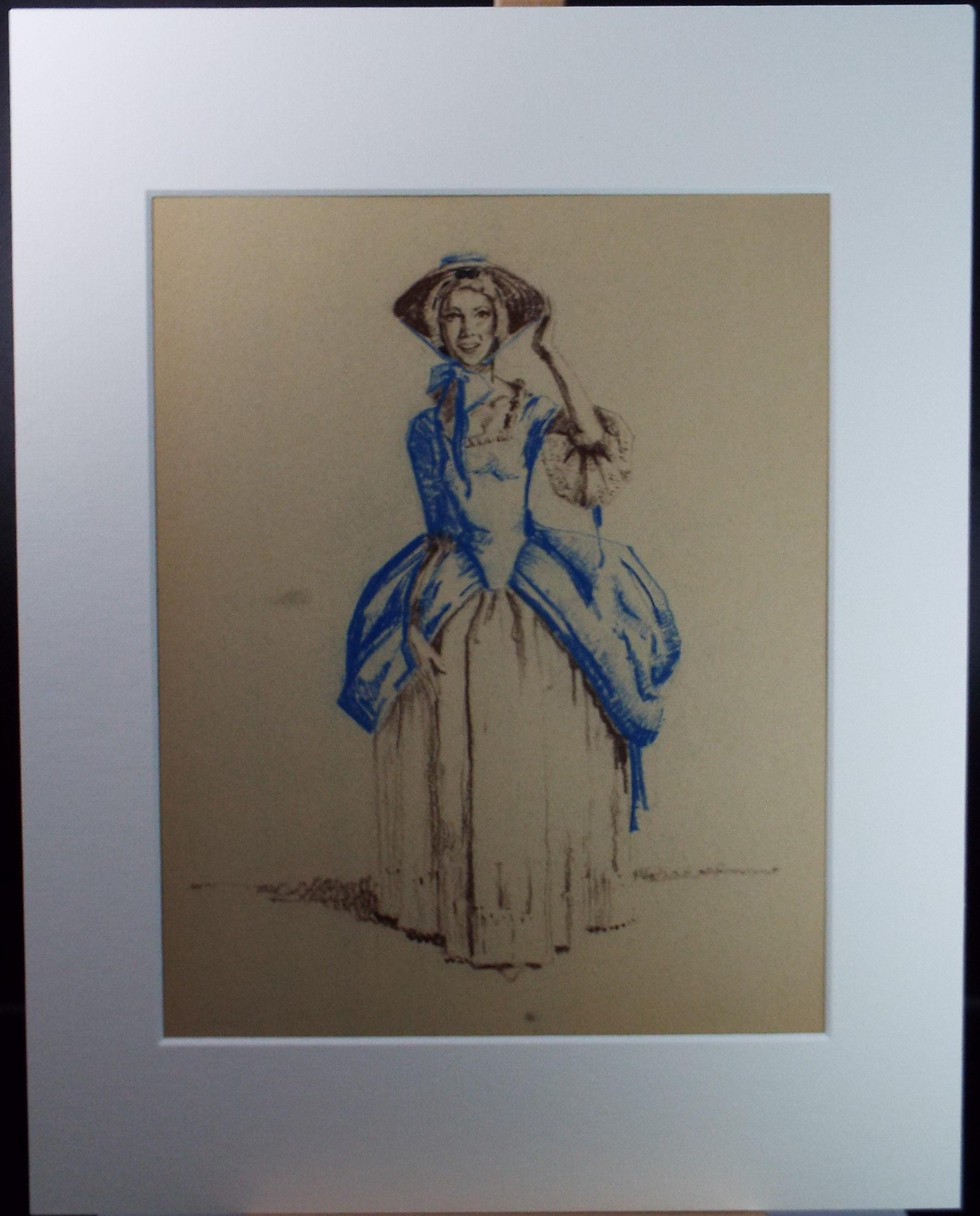 Original Pastel Drawing, 'Victorian Woman Study', Artist Unknown, Circa 1950's