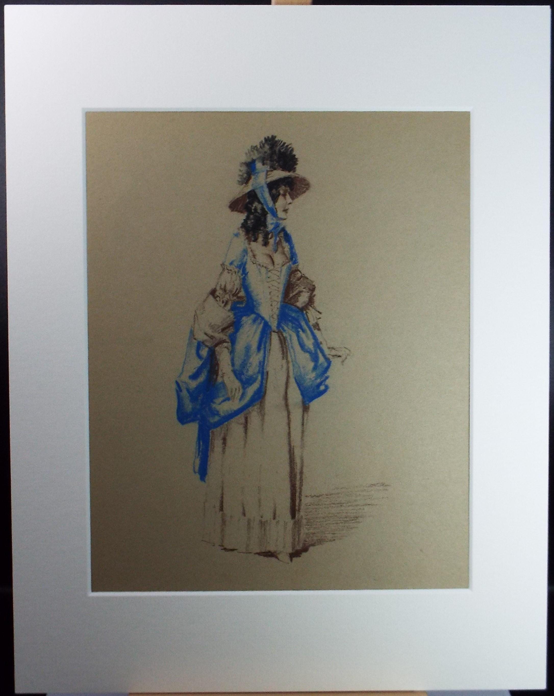 Original Pastel Drawing, 'Victorian Woman Study', Artist Unknown, Circa 1950's