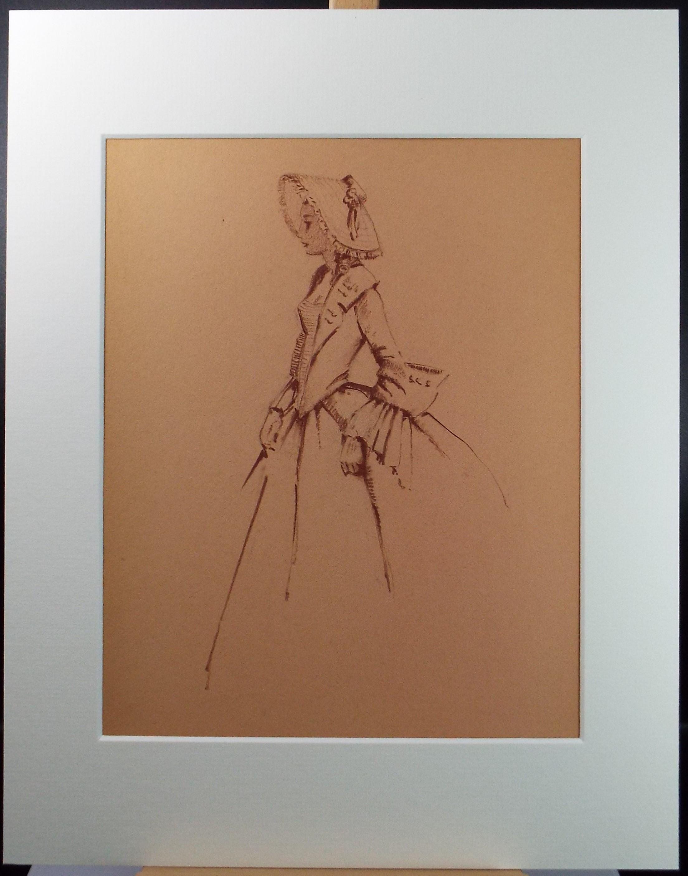 Original Pastel Drawing, 'Victorian Woman Study', Artist Unknown, Circa 1950's