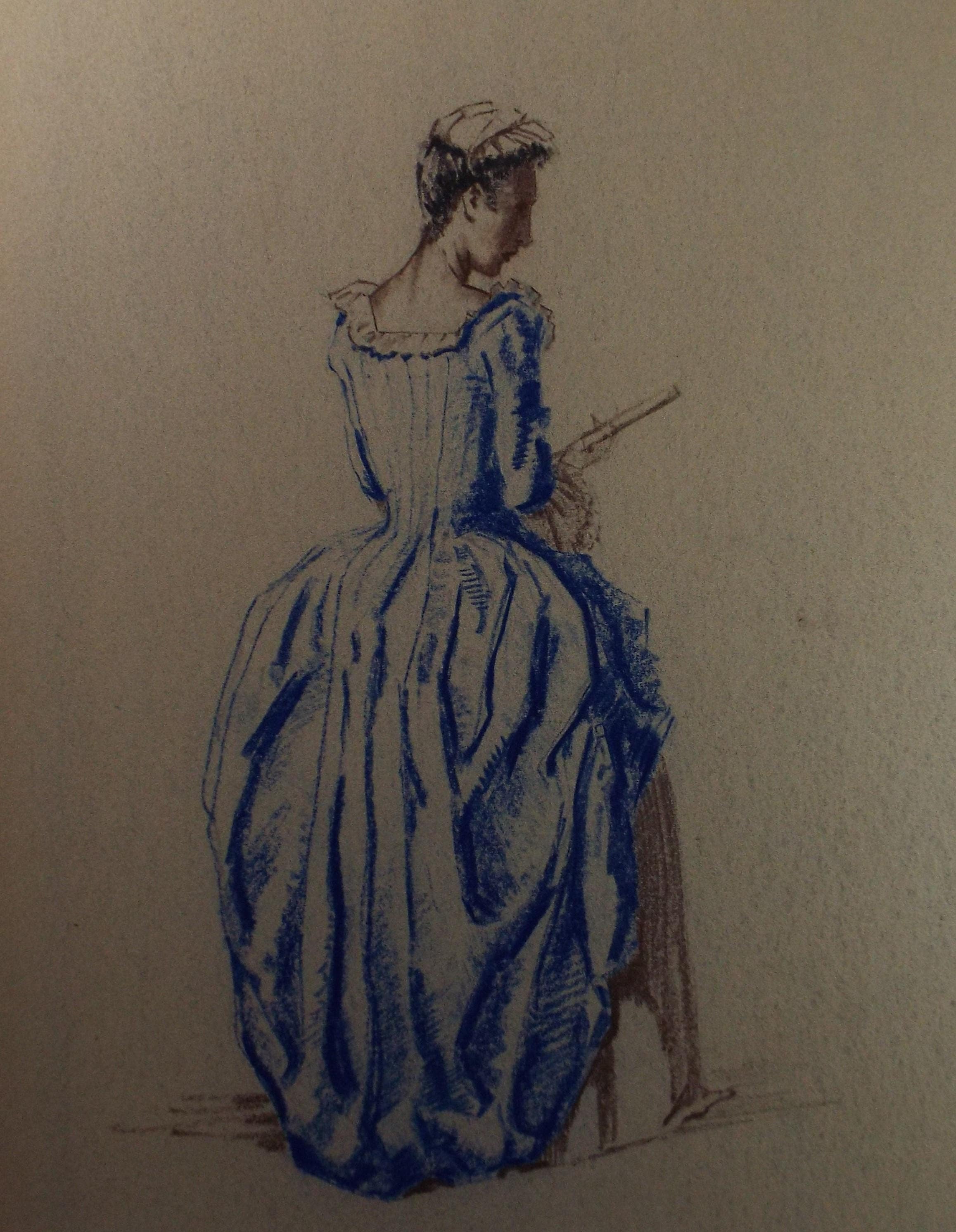 Original Pastel Drawing, 'Victorian Woman Study', Artist Unknown, Circa 1950's