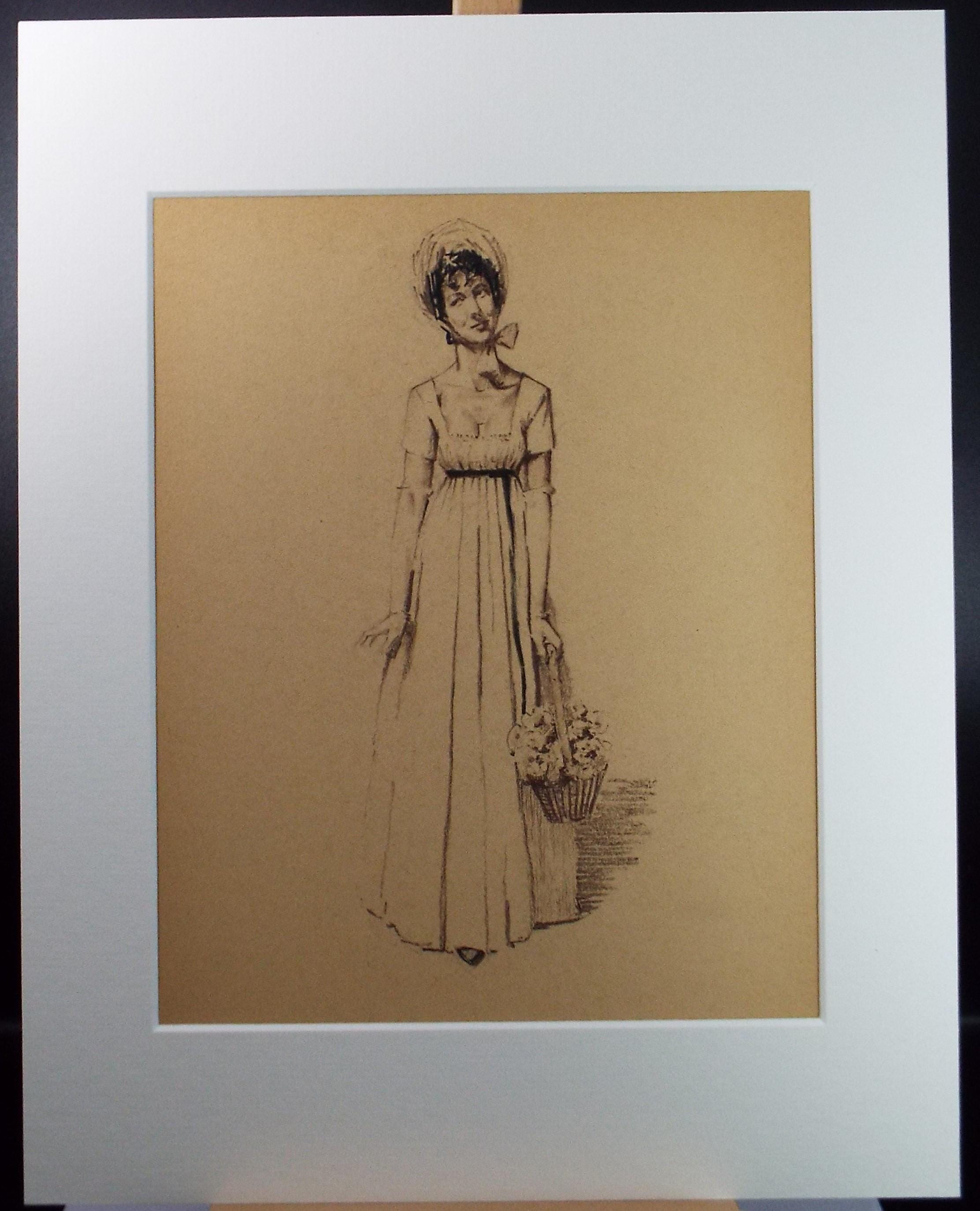 Original Pastel Drawing, 'Victorian Woman Study', Artist Unknown, Circa 1950's