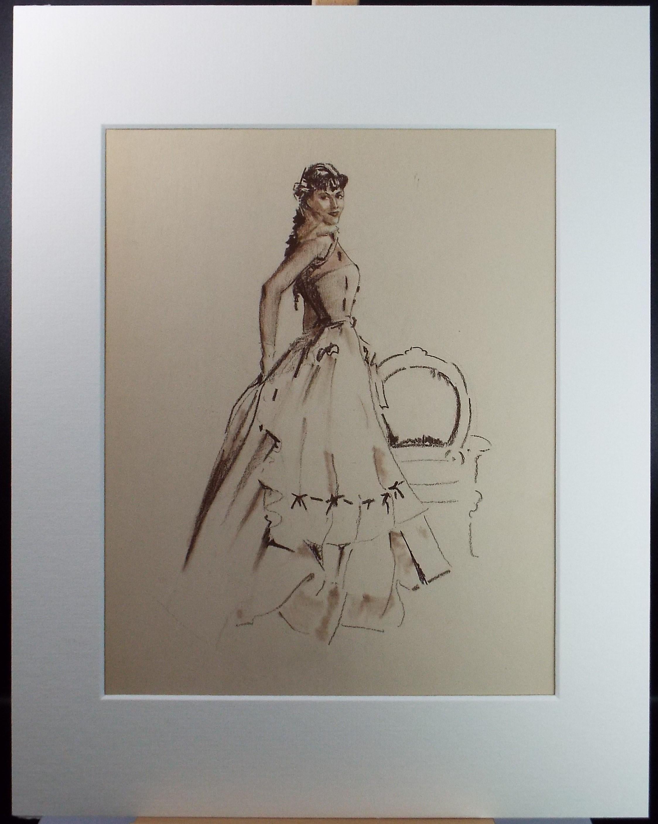 Original Pastel Drawing, 'Flamenco Dancer', Artist Unknown, Circa 1950's