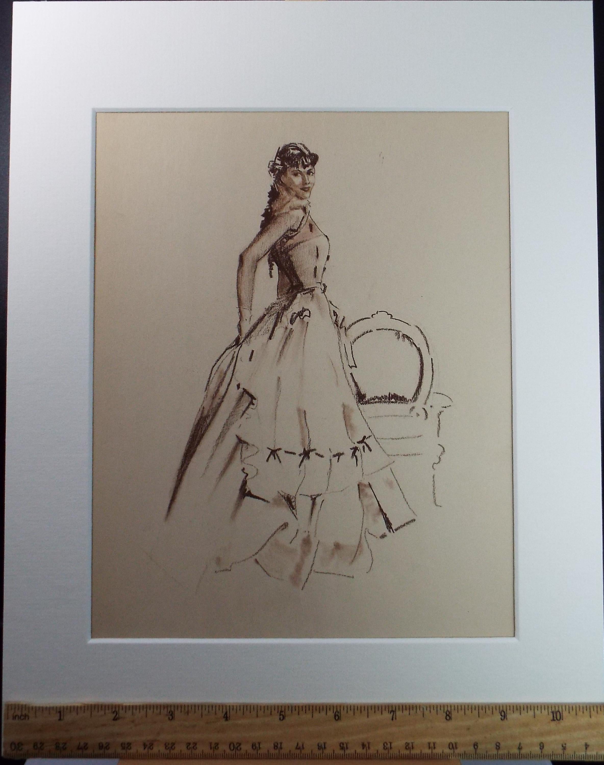 Original Pastel Drawing, 'Flamenco Dancer', Artist Unknown, Circa 1950's