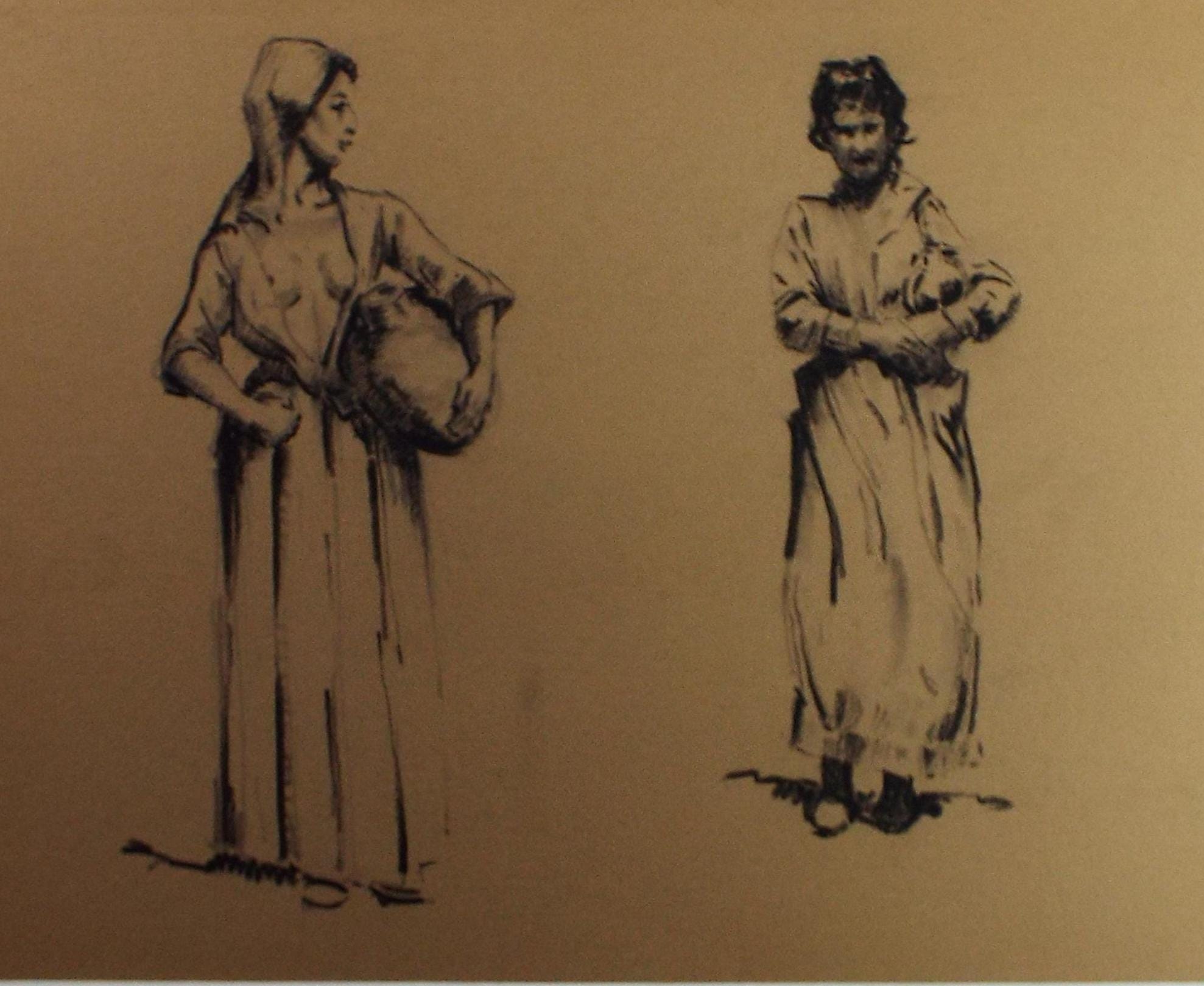 Original Pastel Drawing, 'Victorian Woman Study', Artist Unknown, Circa 1950's