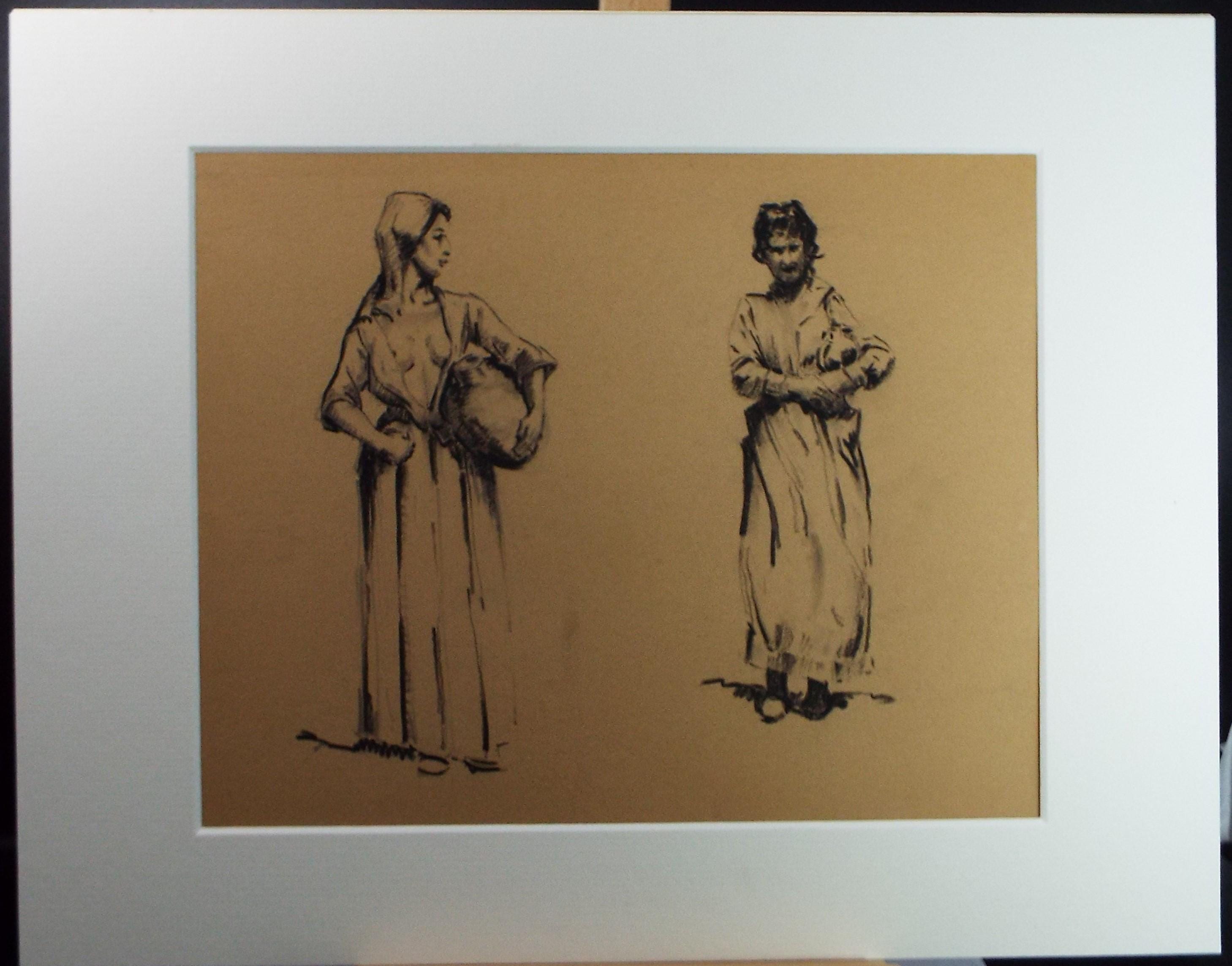 Original Pastel Drawing, 'Victorian Woman Study', Artist Unknown, Circa 1950's