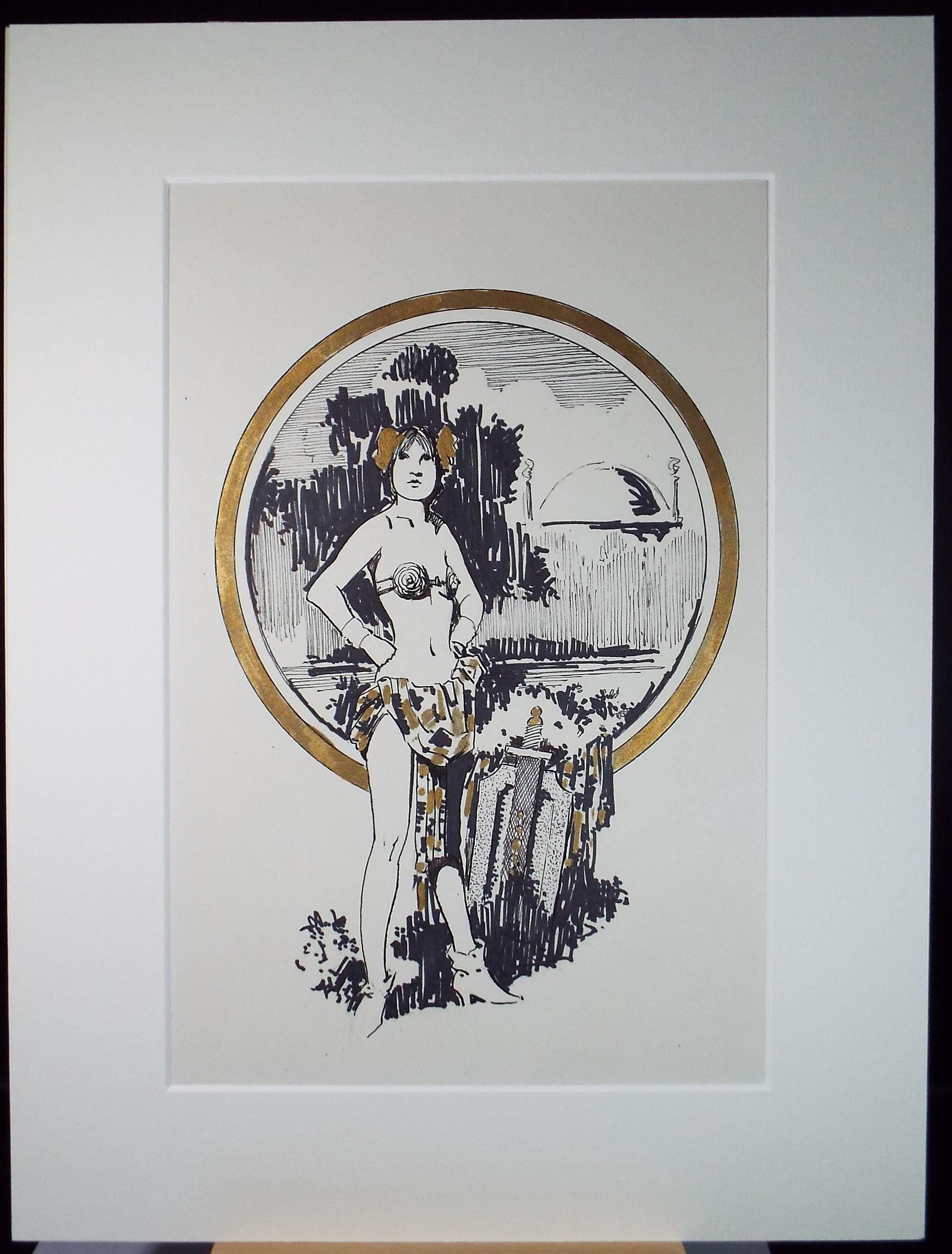 Felt Pen & Acrylic, 'Female Warrior', Circa 1980's, Unknown artist