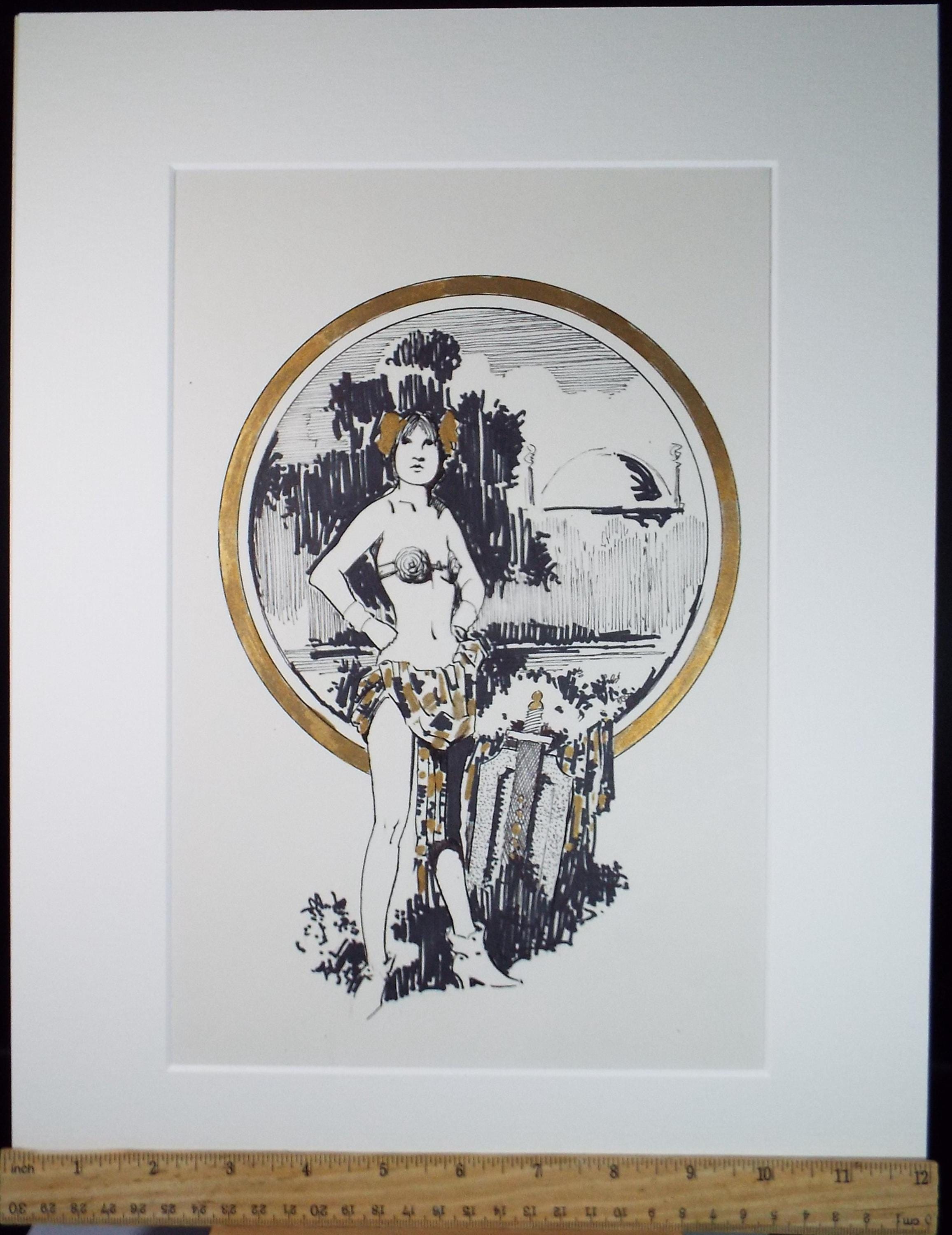 Felt Pen & Acrylic, 'Female Warrior', Circa 1980's, Unknown artist