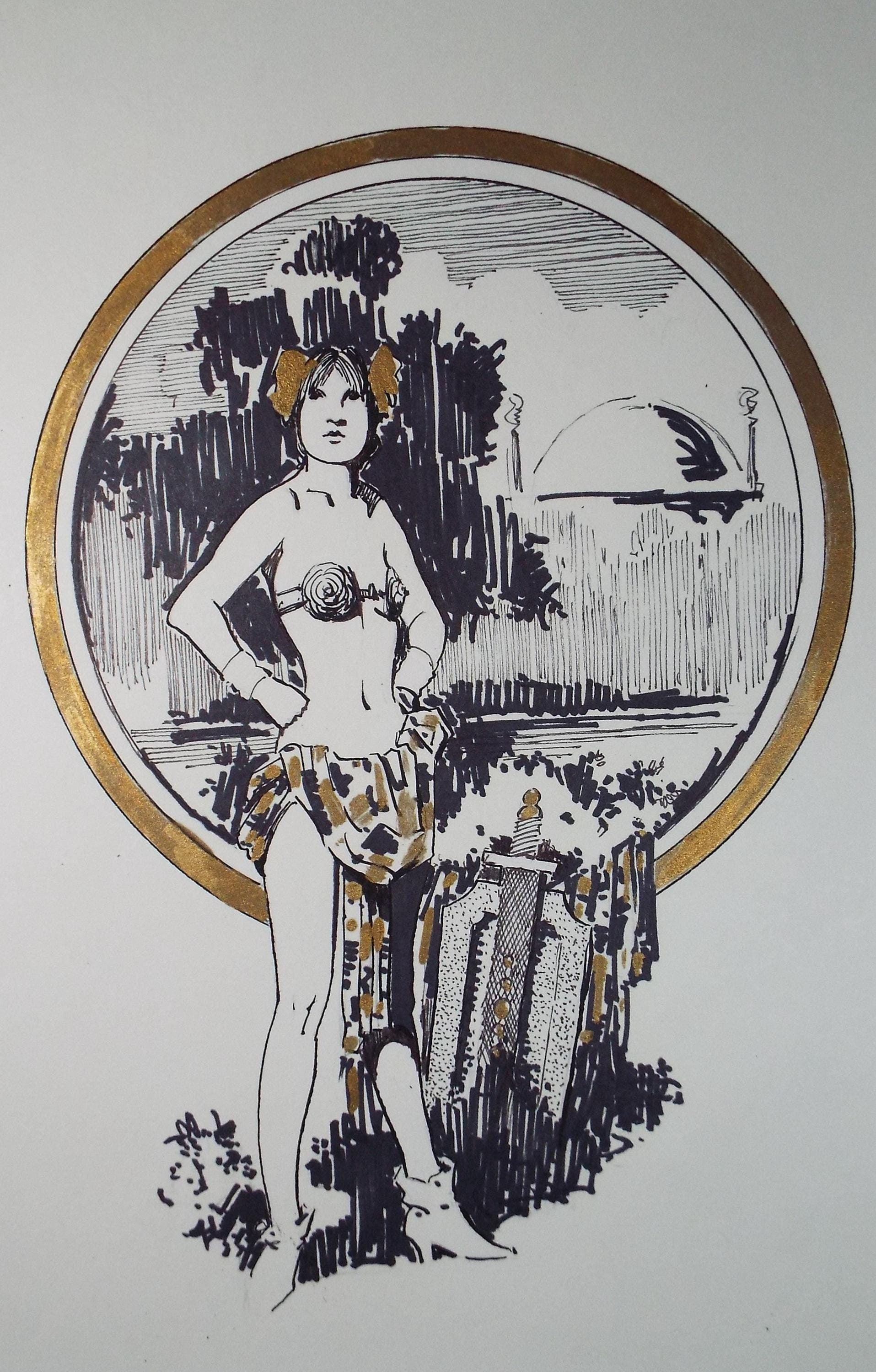 Felt Pen & Acrylic, 'Female Warrior', Circa 1980's, Unknown artist