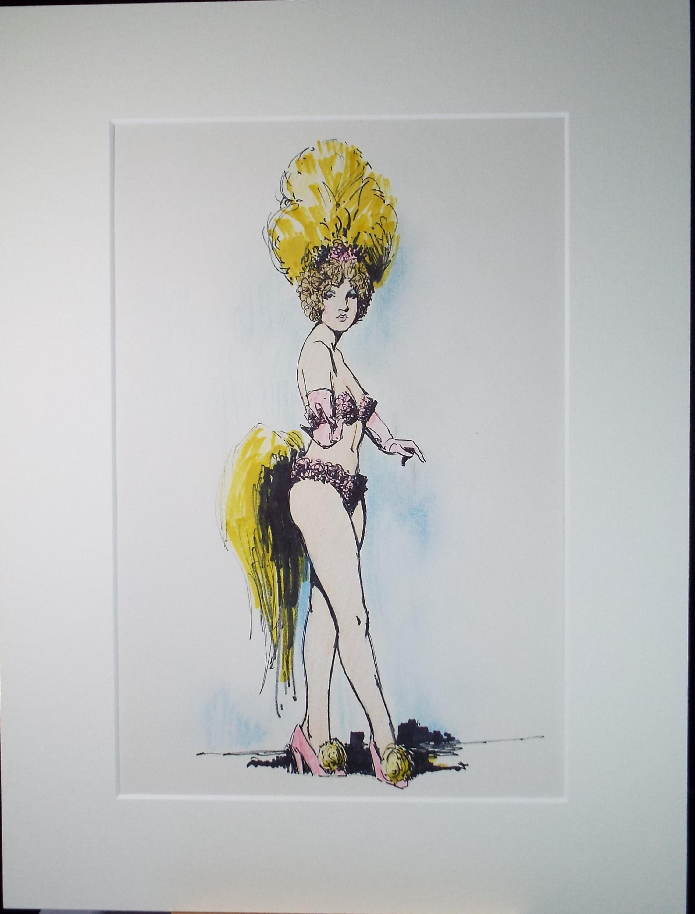 Felt Pen & Pencil, 'Showgirl in Yellow', Circa 1980's, Unknown artist