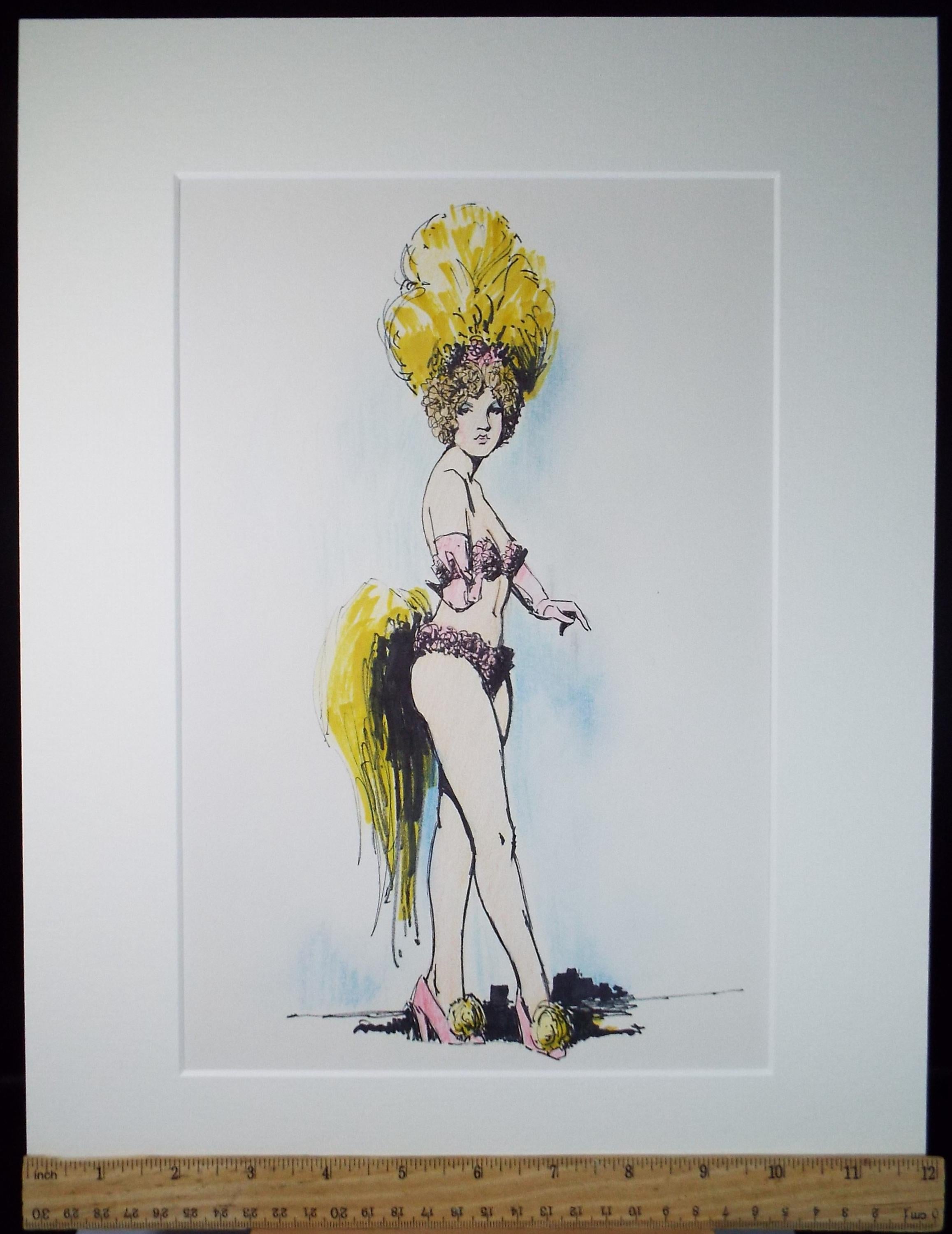 Felt Pen & Pencil, 'Showgirl in Yellow', Circa 1980's, Unknown artist