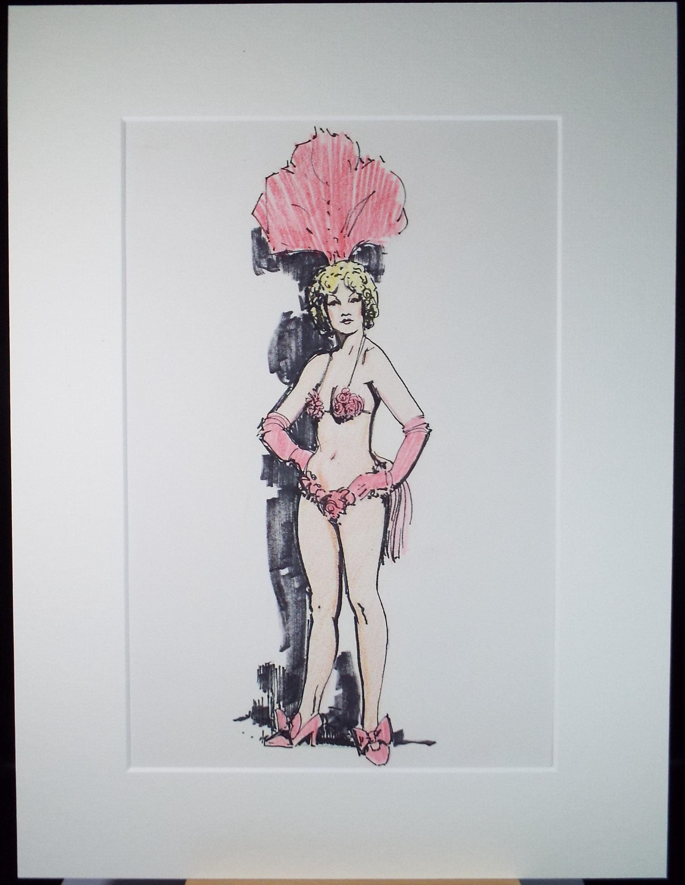 Felt Pen & Pencil, 'Showgirl in Pink', Circa 1980's, Unknown artist