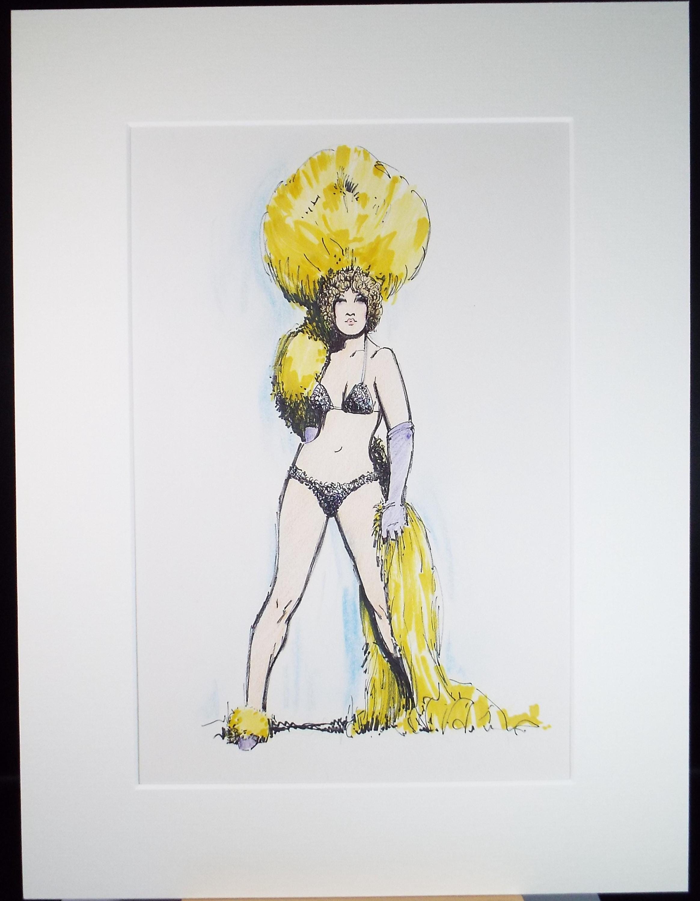 Felt Pen & Pencil, 'Showgirl in Yellow', Circa 1980's, Unknown artist