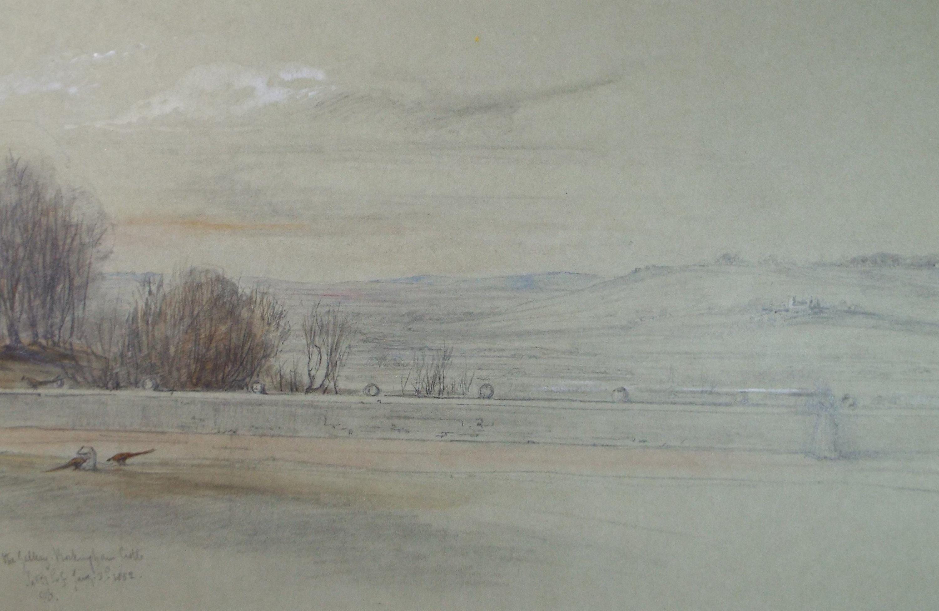 Original Watercolour & Pencil, 'From the Terrace - Rockingham Castle', Dated 1852, Unknown artist.