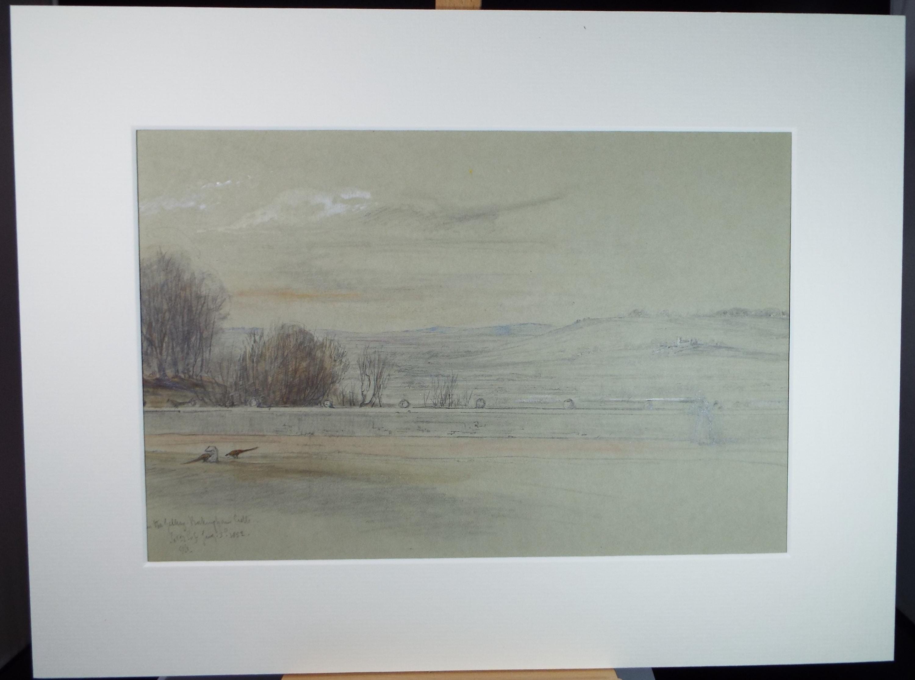 Original Watercolour & Pencil, 'From the Terrace - Rockingham Castle', Dated 1852, Unknown artist.