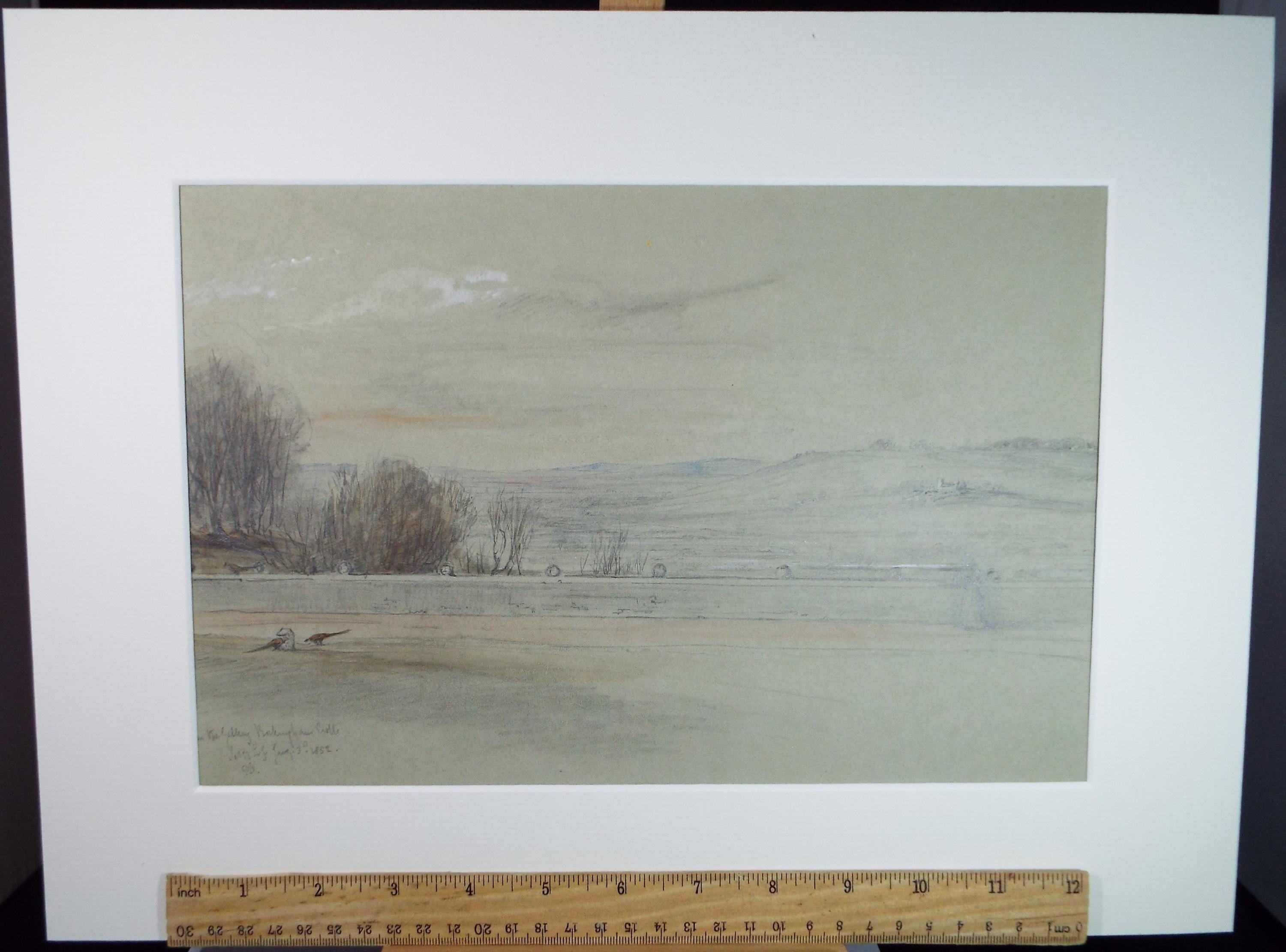 Original Watercolour & Pencil, 'From the Terrace - Rockingham Castle', Dated 1852, Unknown artist.