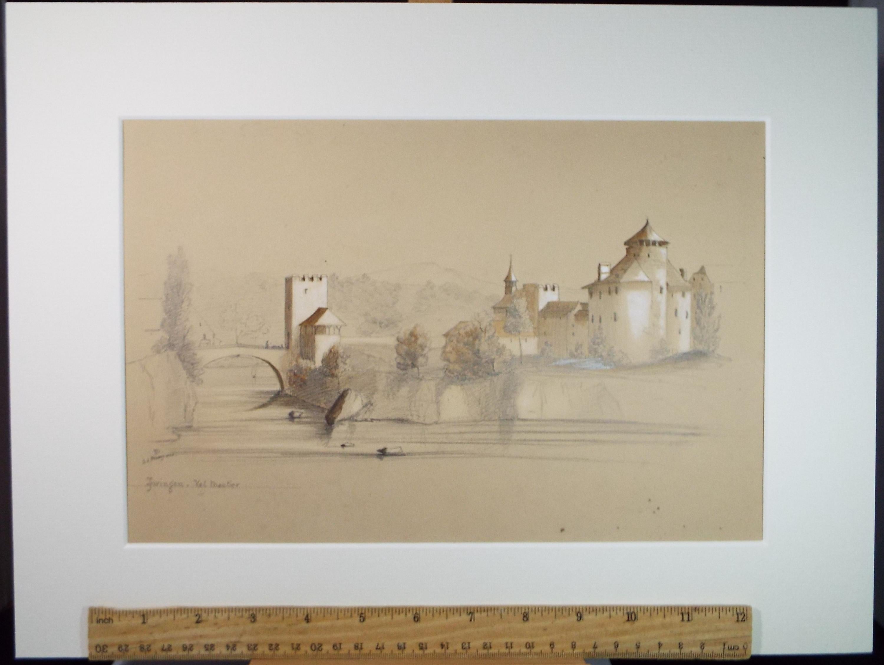 Original Pencil Drawing with white, 'Val Moutier', Dated 1848, Unknown artist