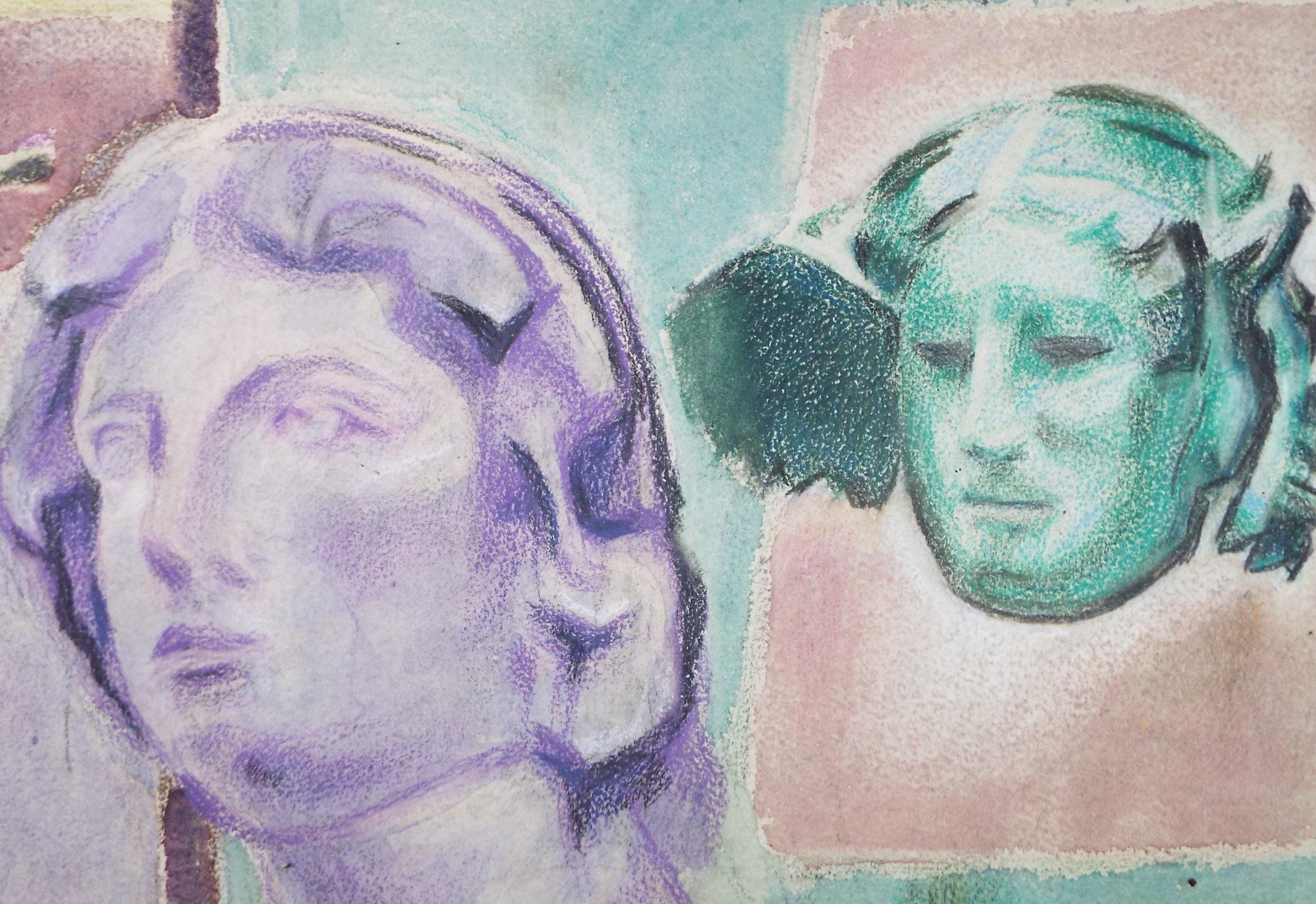 Original Pastel & Gouache, 'Head Studies', James Wood (1889-1975), Circa 1950's