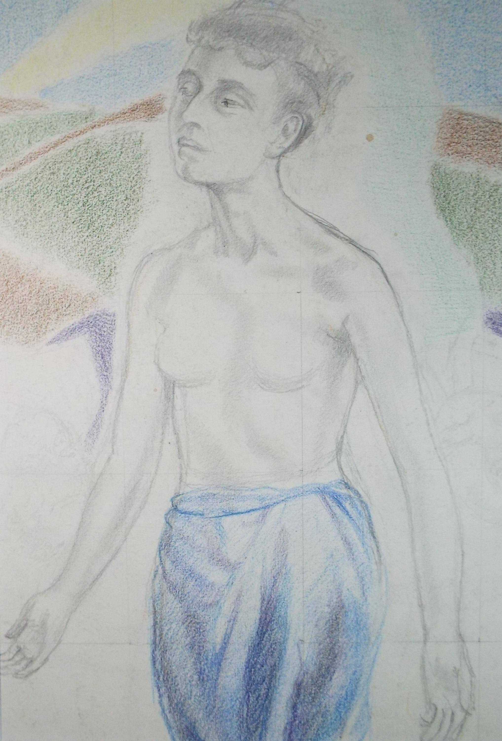 Original Pastel drawing, 'Standing Figure', James Wood (1889-1975), Circa 1950's