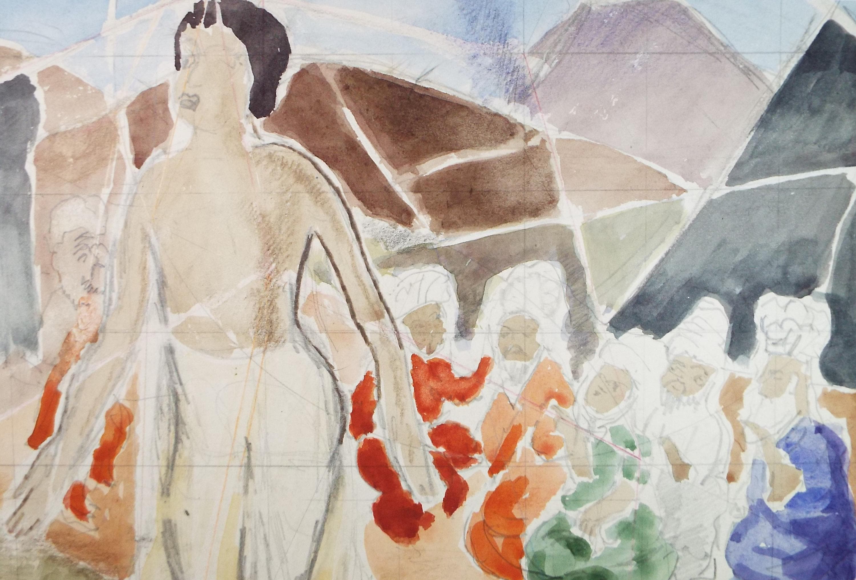 Original Gouache & Pastel ,'Persian Figures', James Wood (1889-1975), 1950's