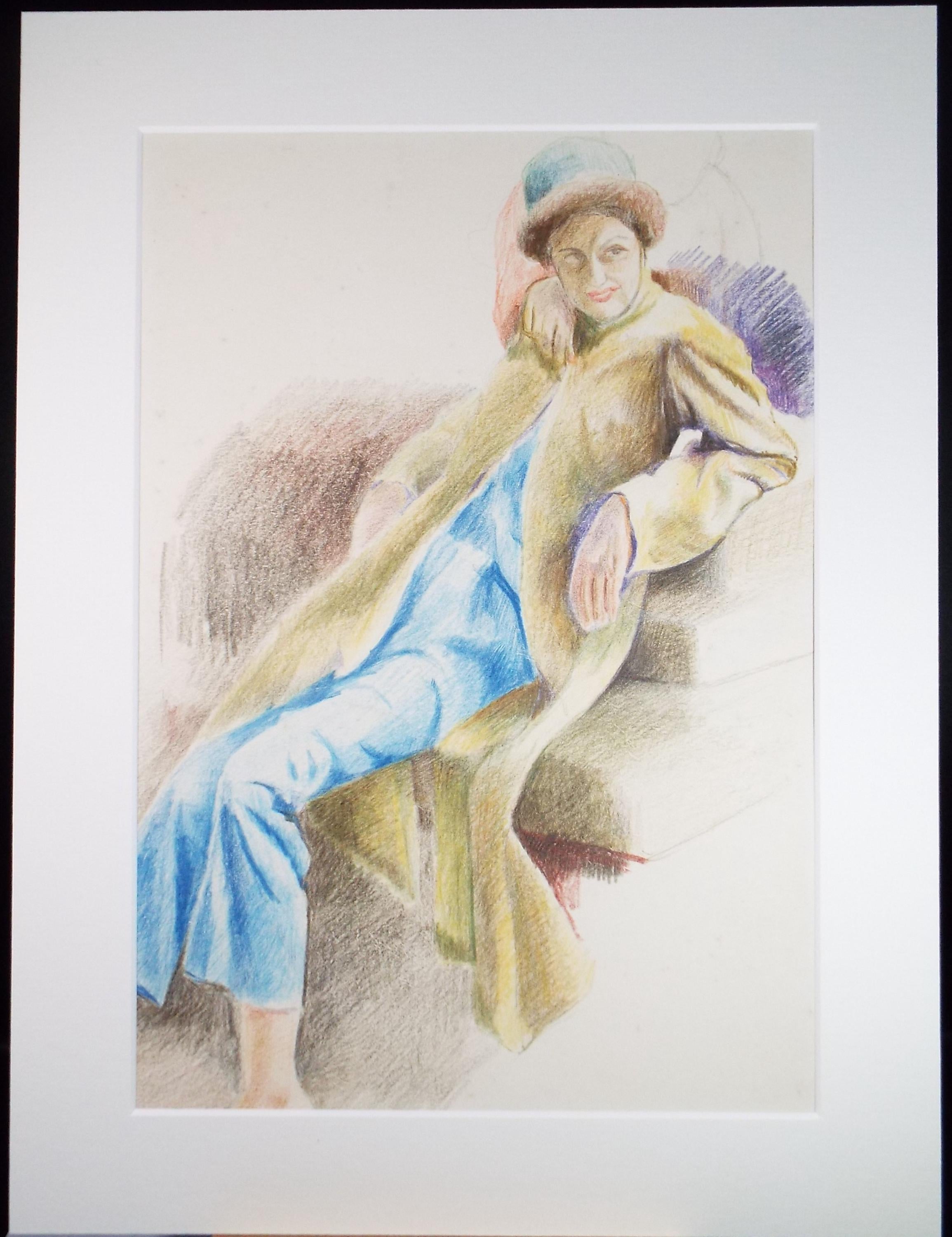 Original Pastel drawing, 'Seated Figure', James Wood (1889-1975), Circa 1950's