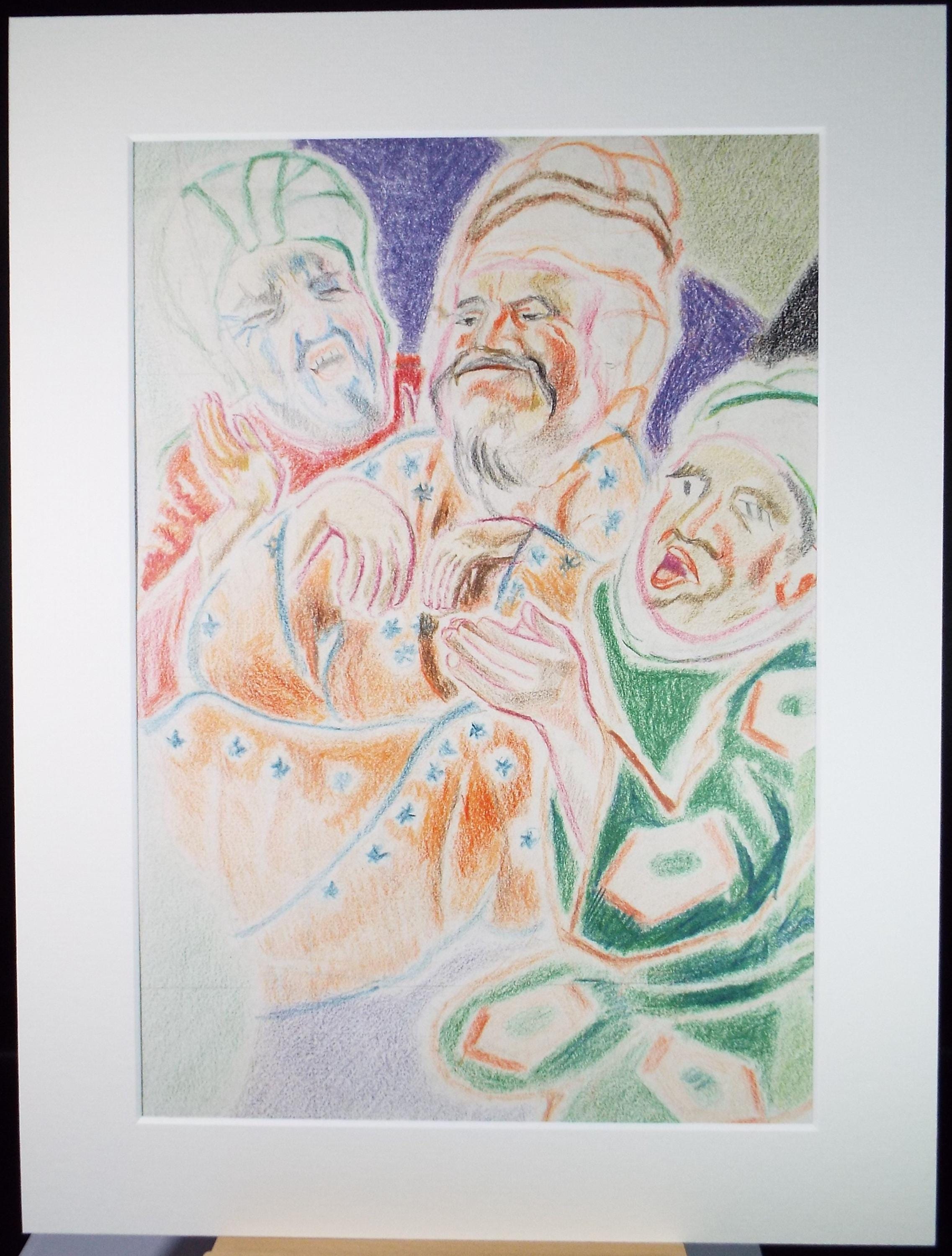 Original Pastel drawing, 'Persian Figures', James Wood (1889-1975), Circa 1950's