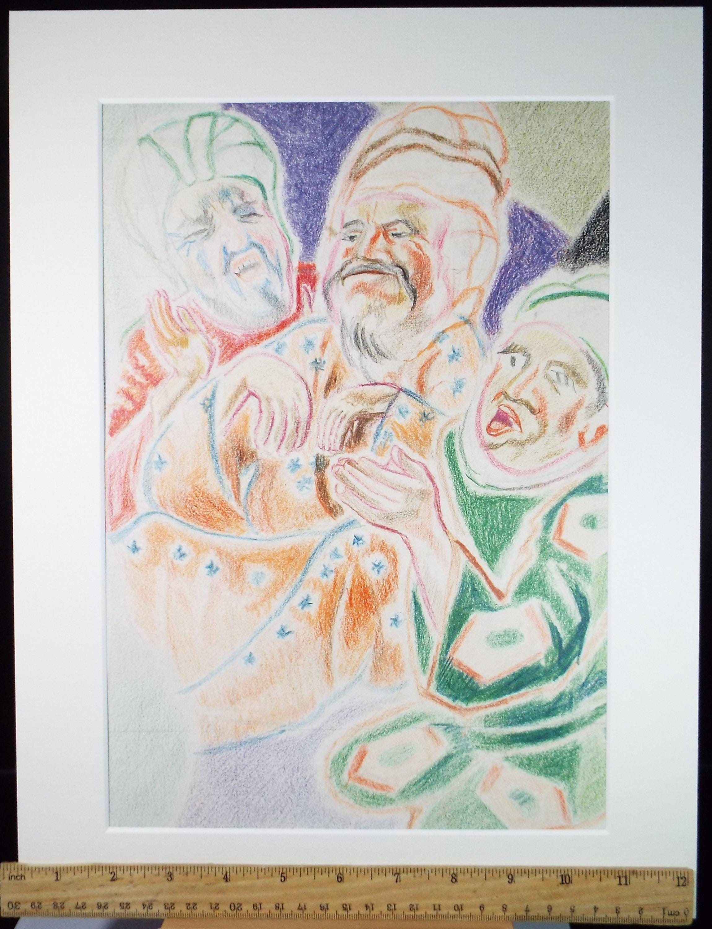 Original Pastel drawing, 'Persian Figures', James Wood (1889-1975), Circa 1950's