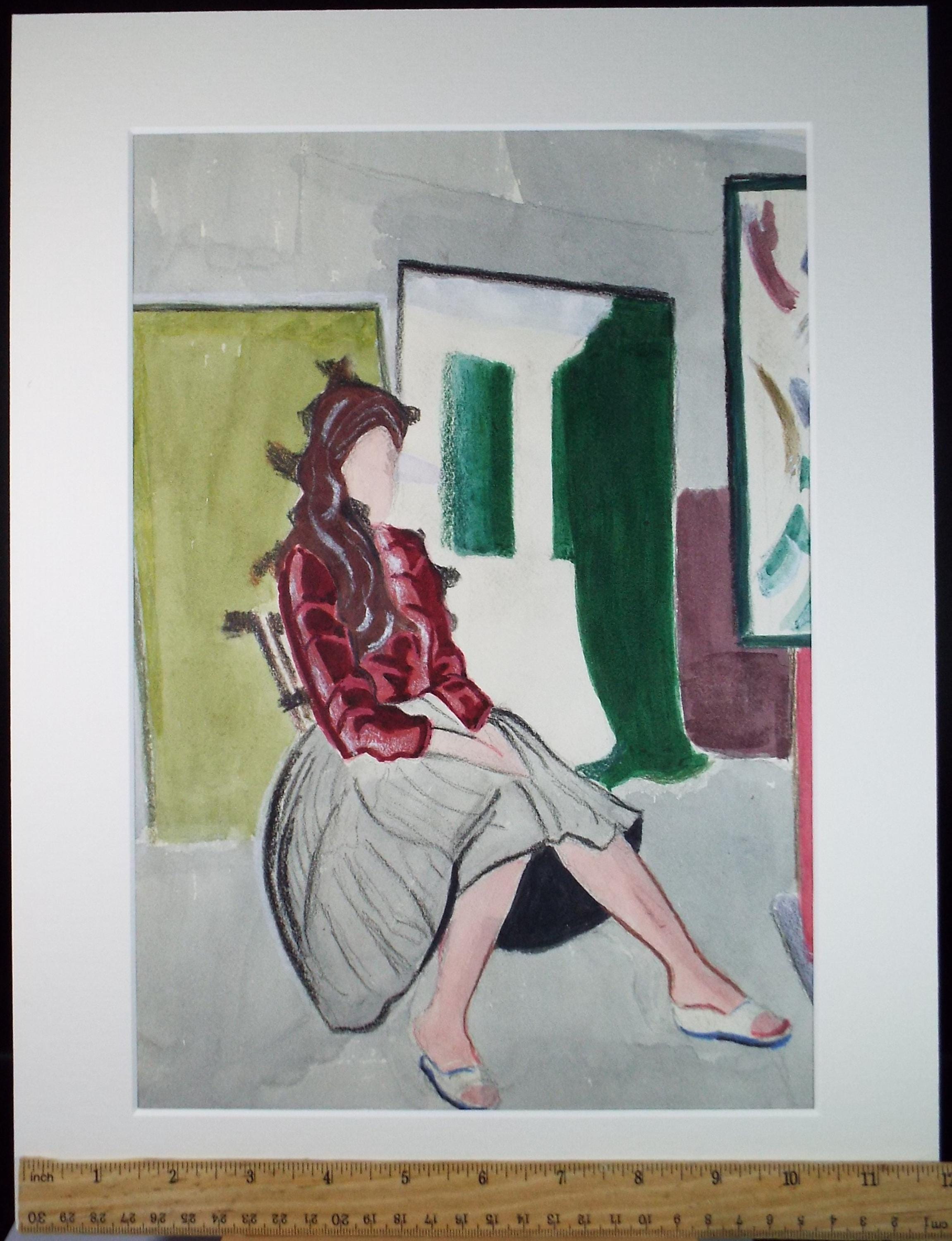 Original Gouache & Pastel ,'Seated Figure', James Wood (1889-1975), 1950's