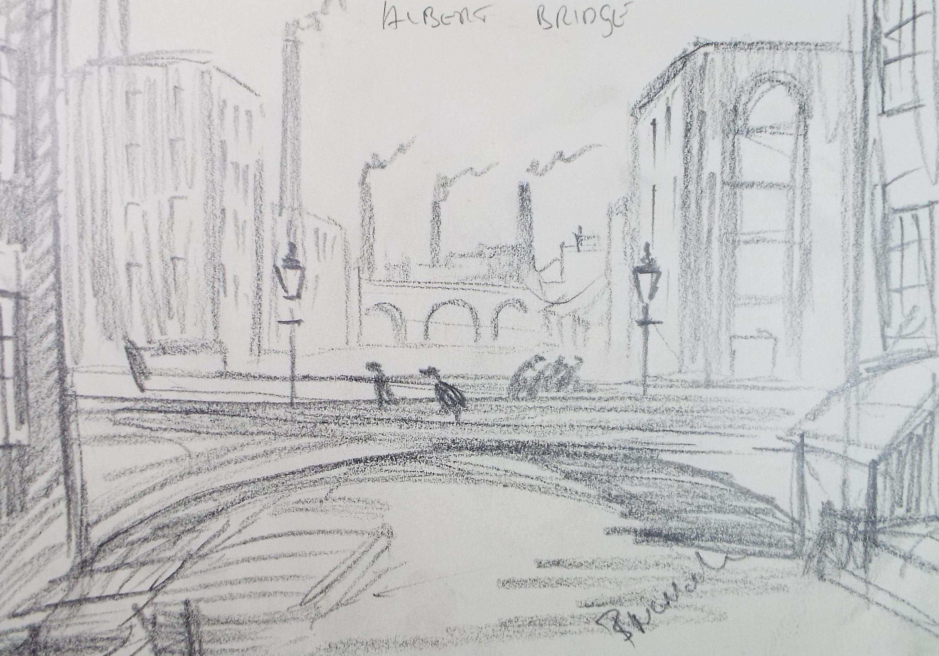 Original Pencil Drawing, 'Albert Bridge, Salford', Bernard McMullen (British, 1952-2015), Circa 1990's