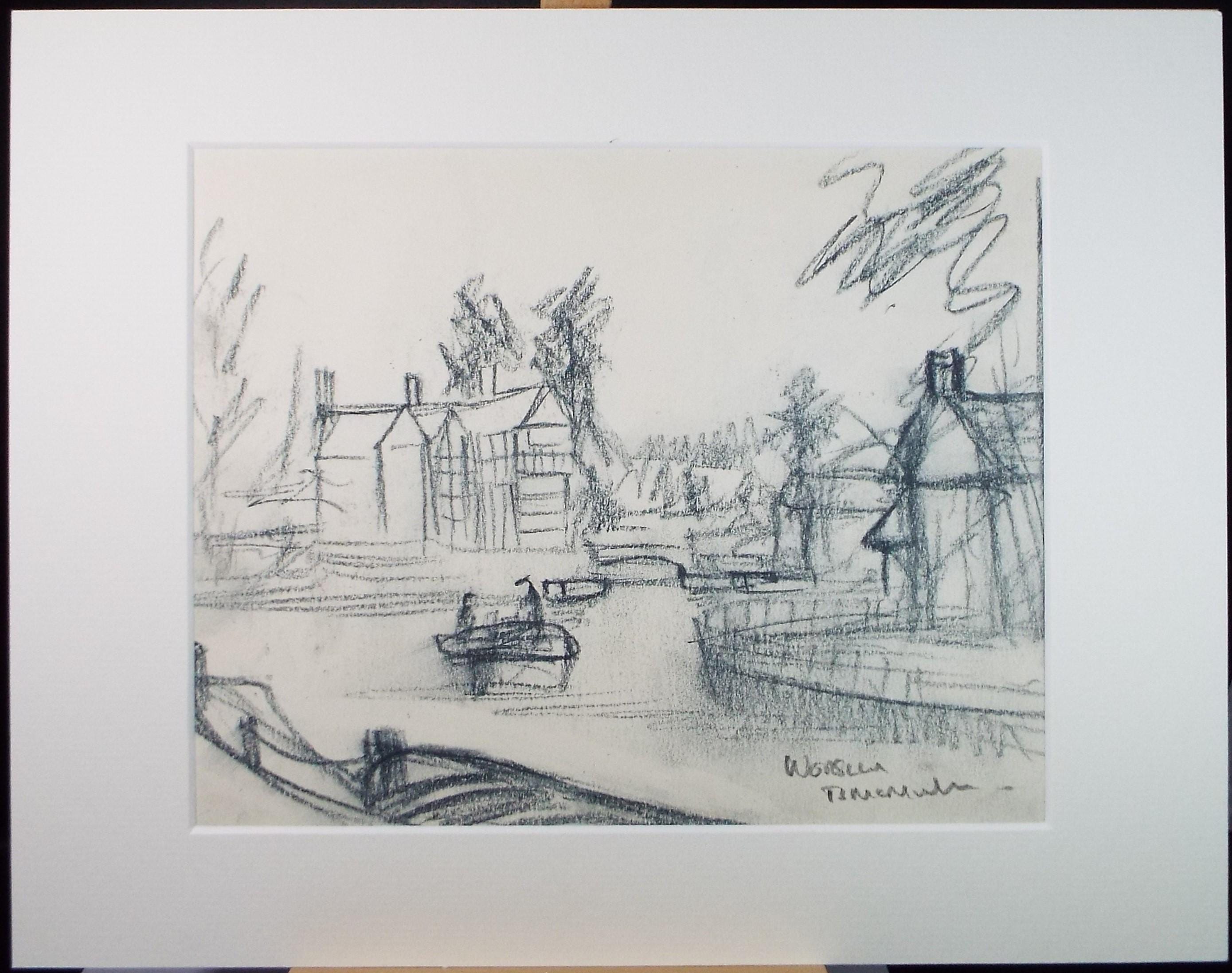 Original Pencil Drawing, 'Boat on the Canal', Bernard McMullen (British, 1952-2015), Circa 1990's